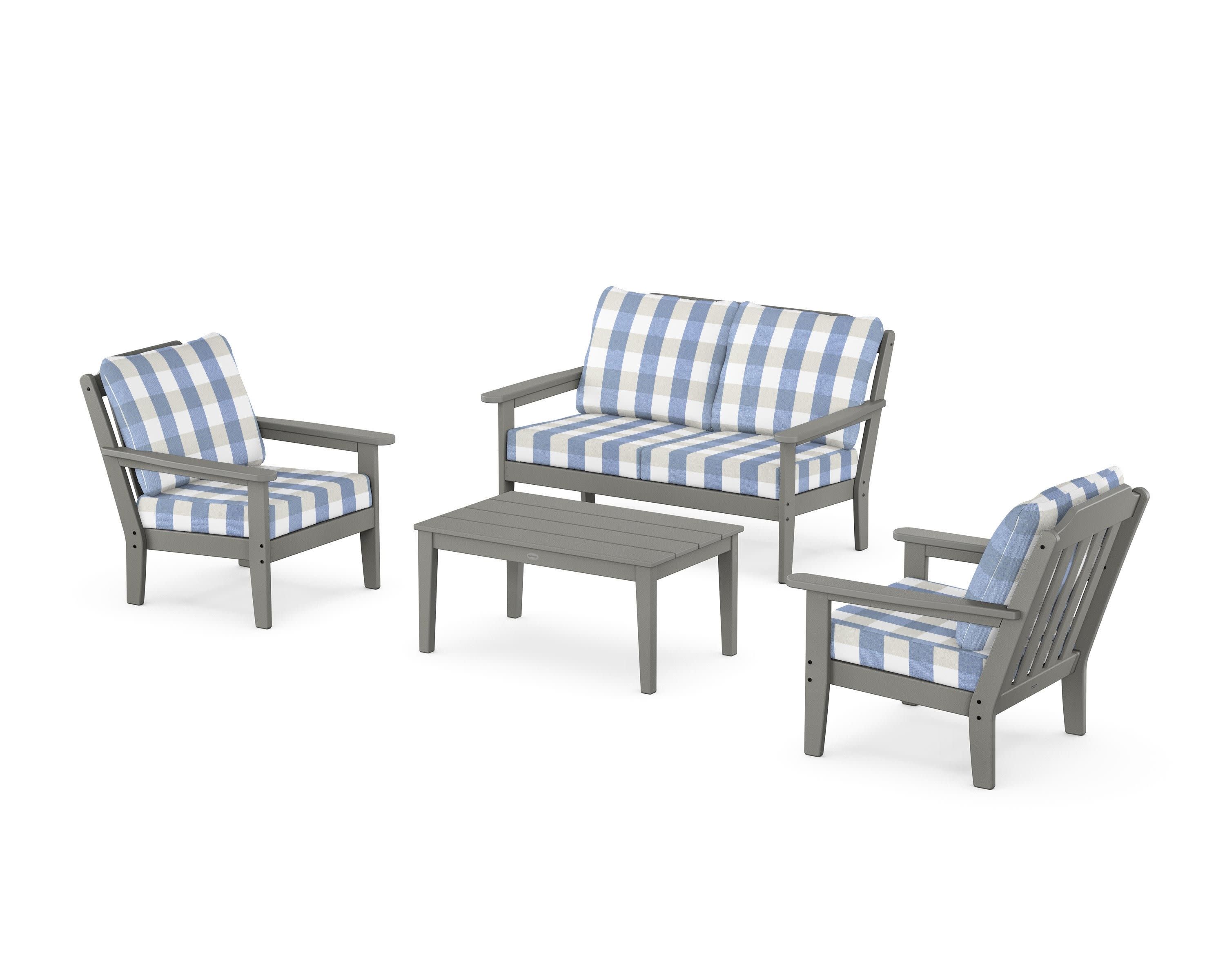 Cottage 4-Piece Deep Seating Set with Loveseat in Slate Grey / Buffalo Plaid Sky Blue