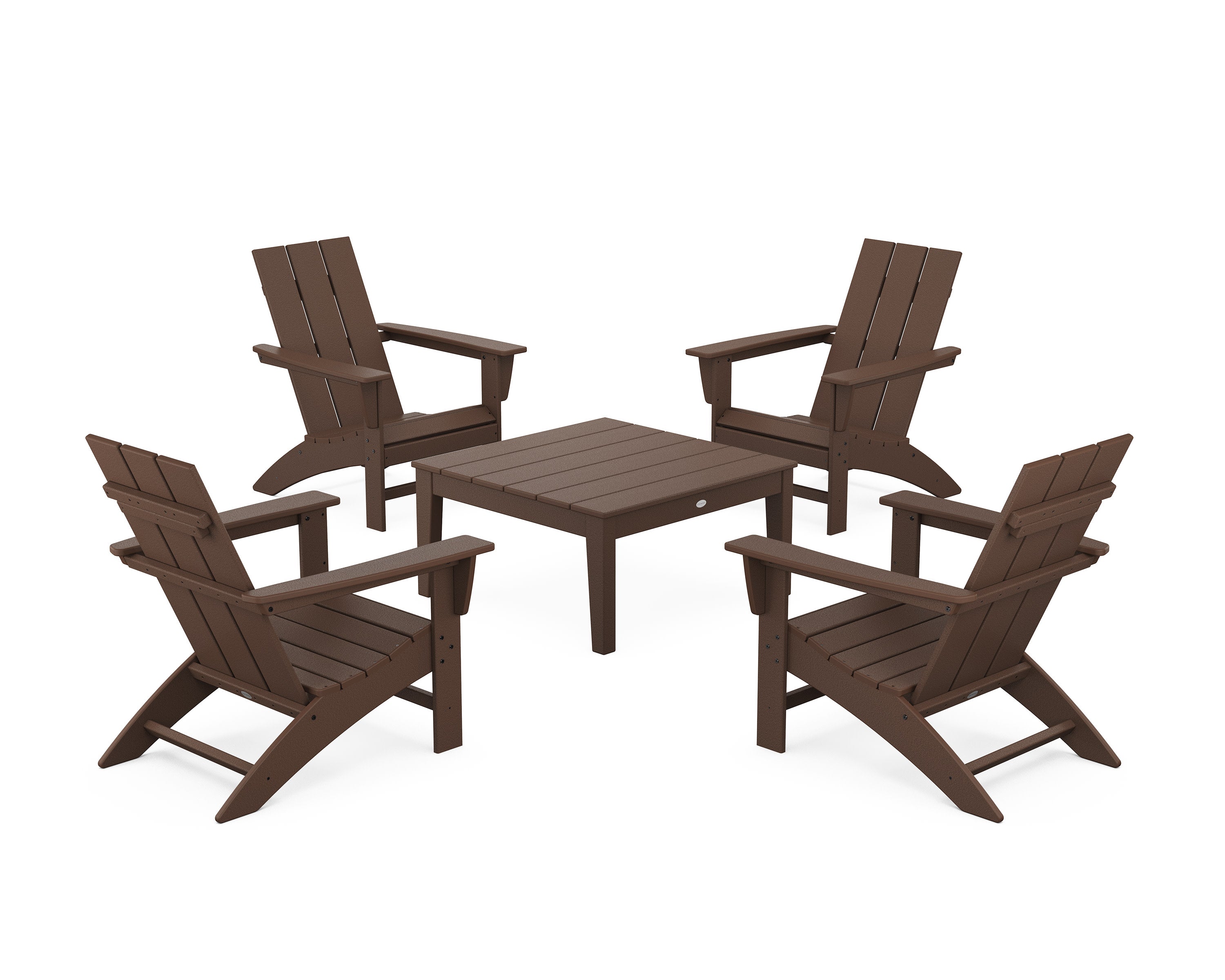 5-Piece Modern Adirondack Chair Conversation Set with 36" Conversation Table in Mahogany