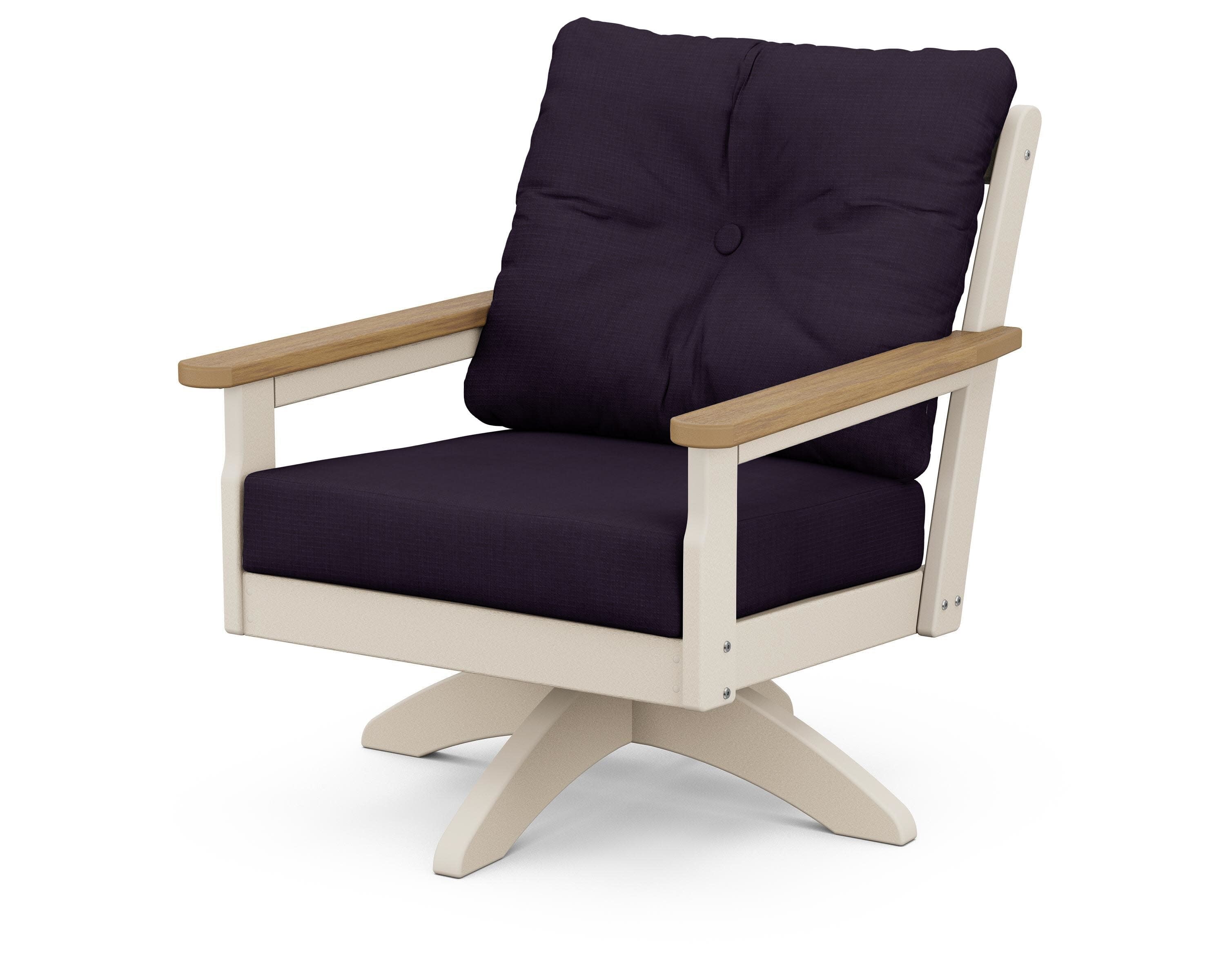 Vineyard Deep Seating Swivel Chair in Sand / Natural / Navy Linen