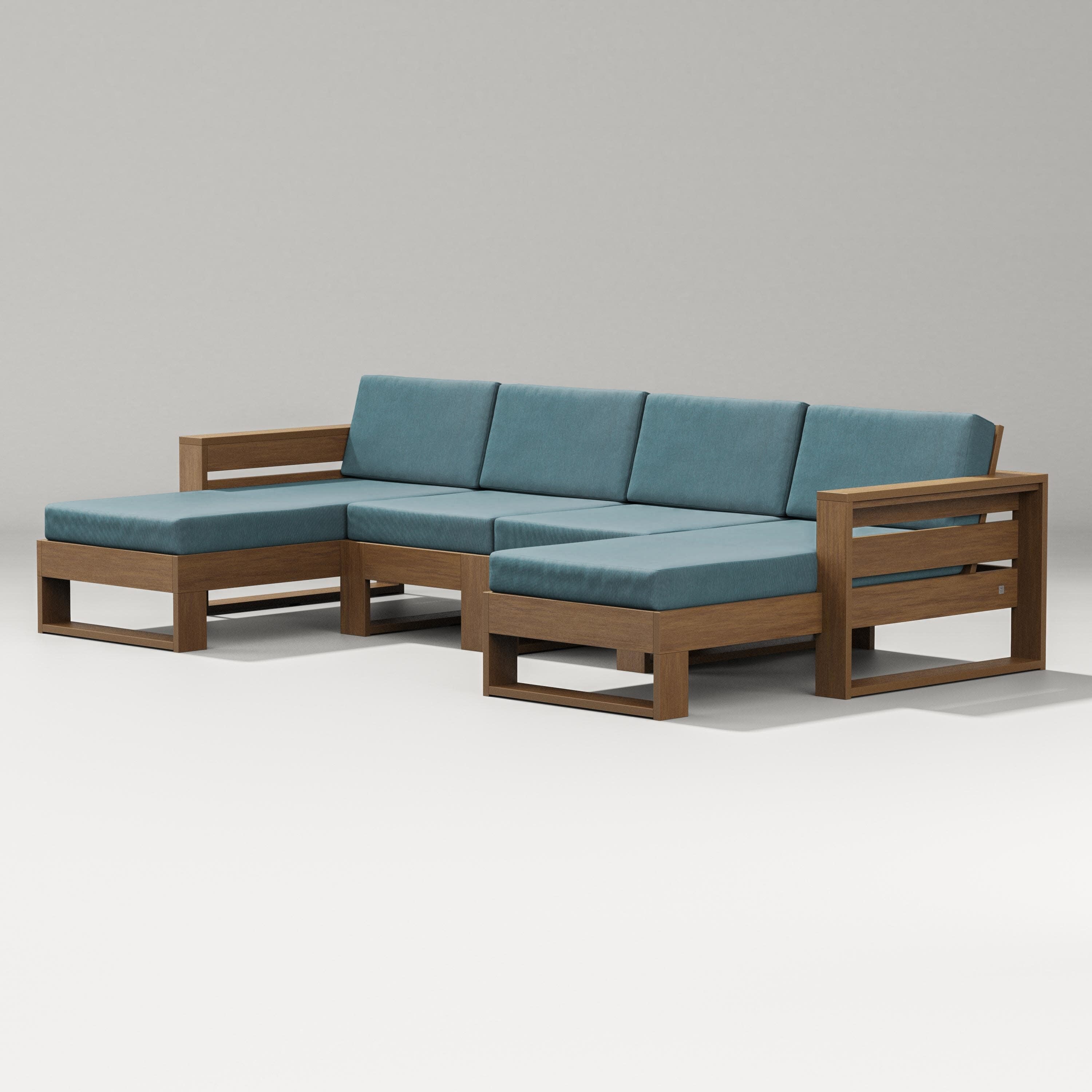 Latitude Double Chaise Sectional in Natural / Ocean Teal