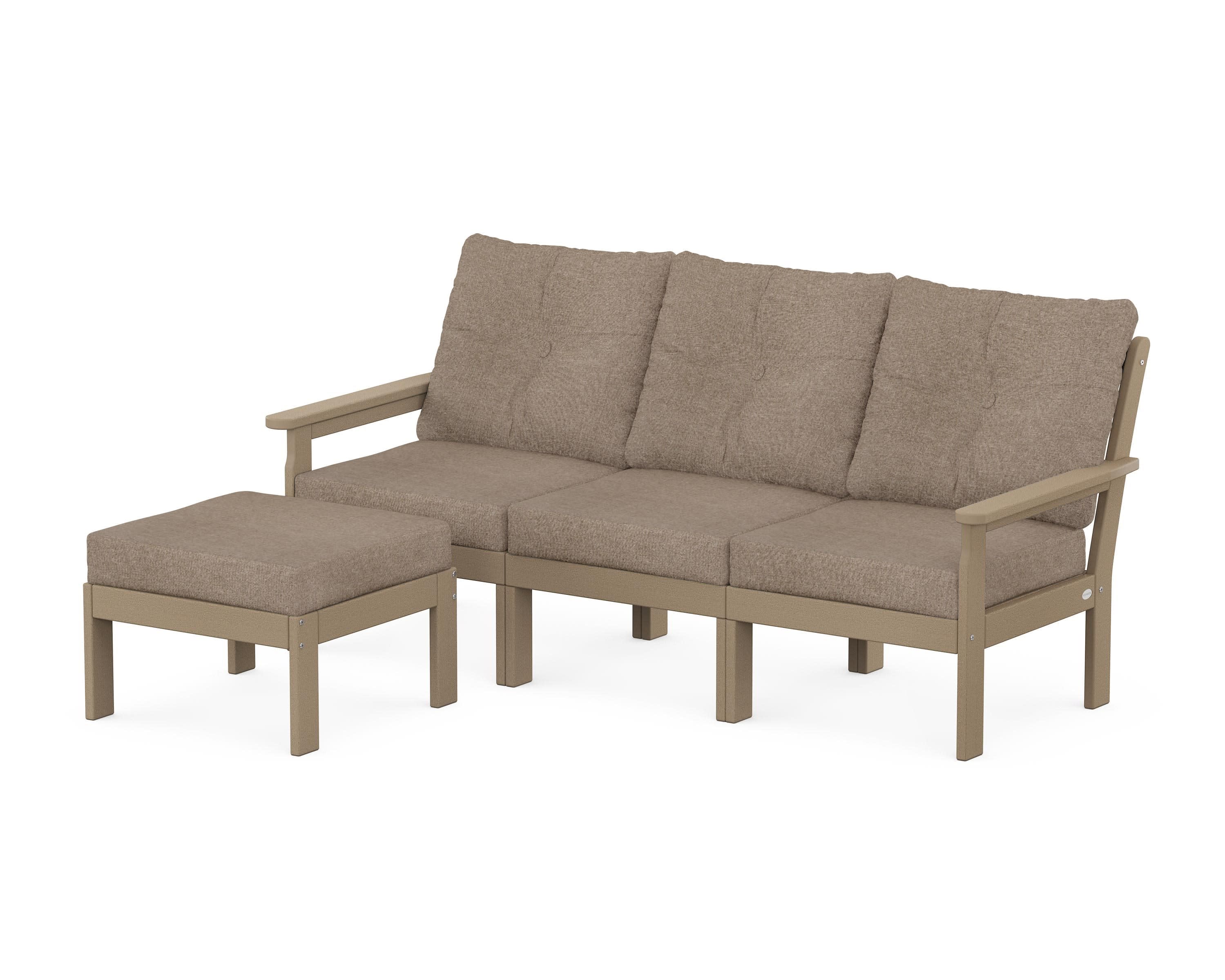 Vineyard 4-Piece Sectional with Ottoman in Vintage Sahara / Spiced Burlap