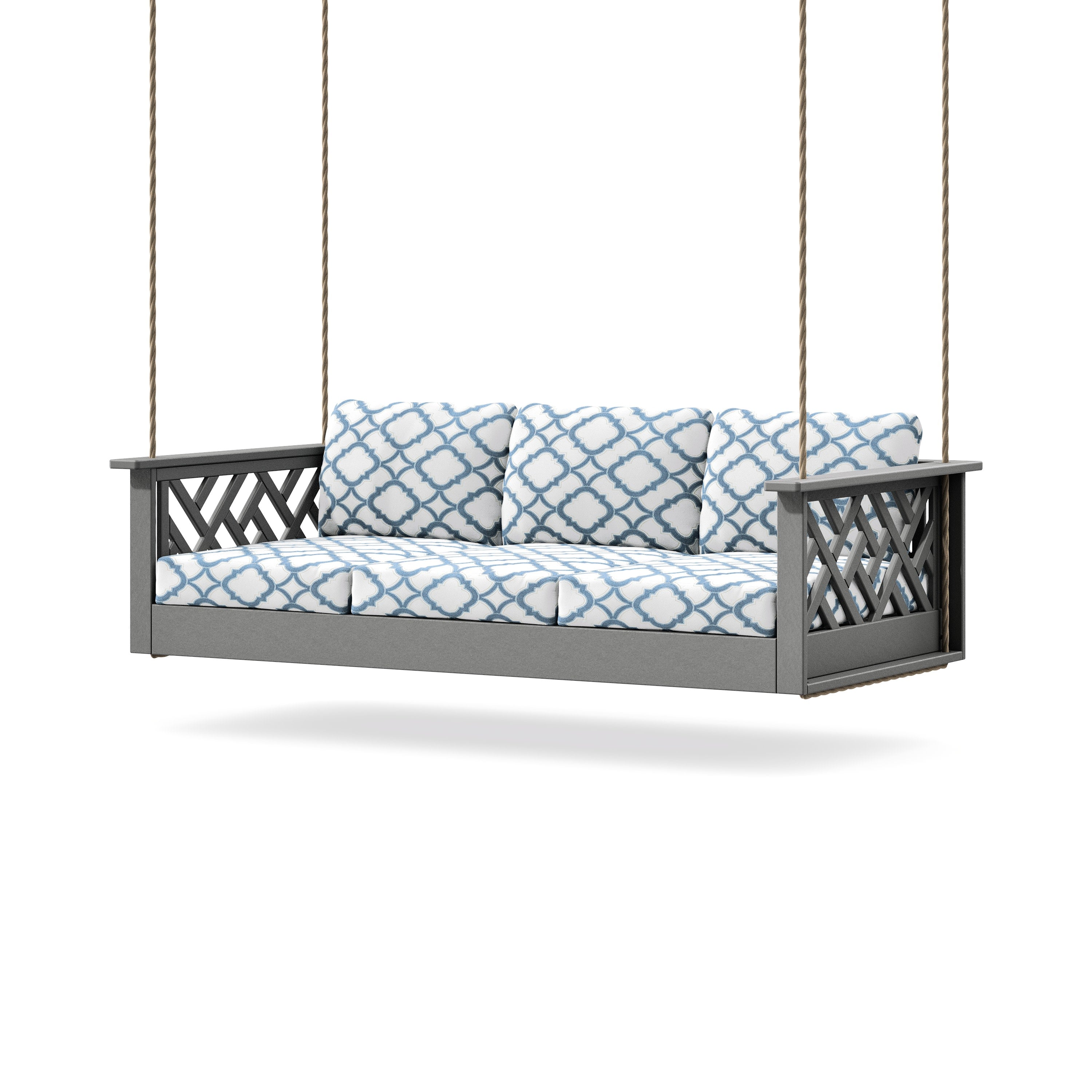 Chippendale Daybed Swing in Slate Grey / Trellis Sky Blue