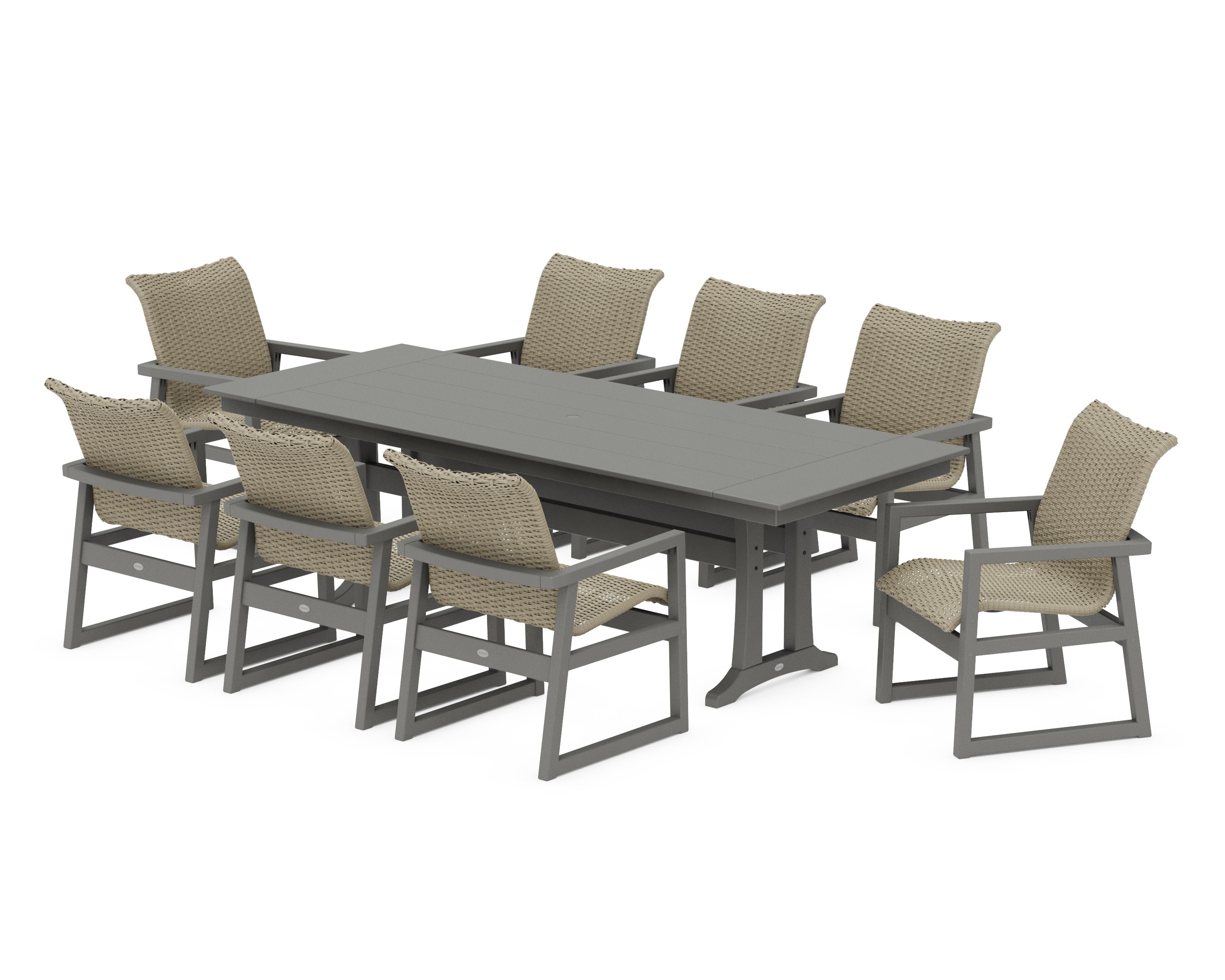 EDGE Woven 9-Piece Farmhouse Dining Set with Trestle Legs