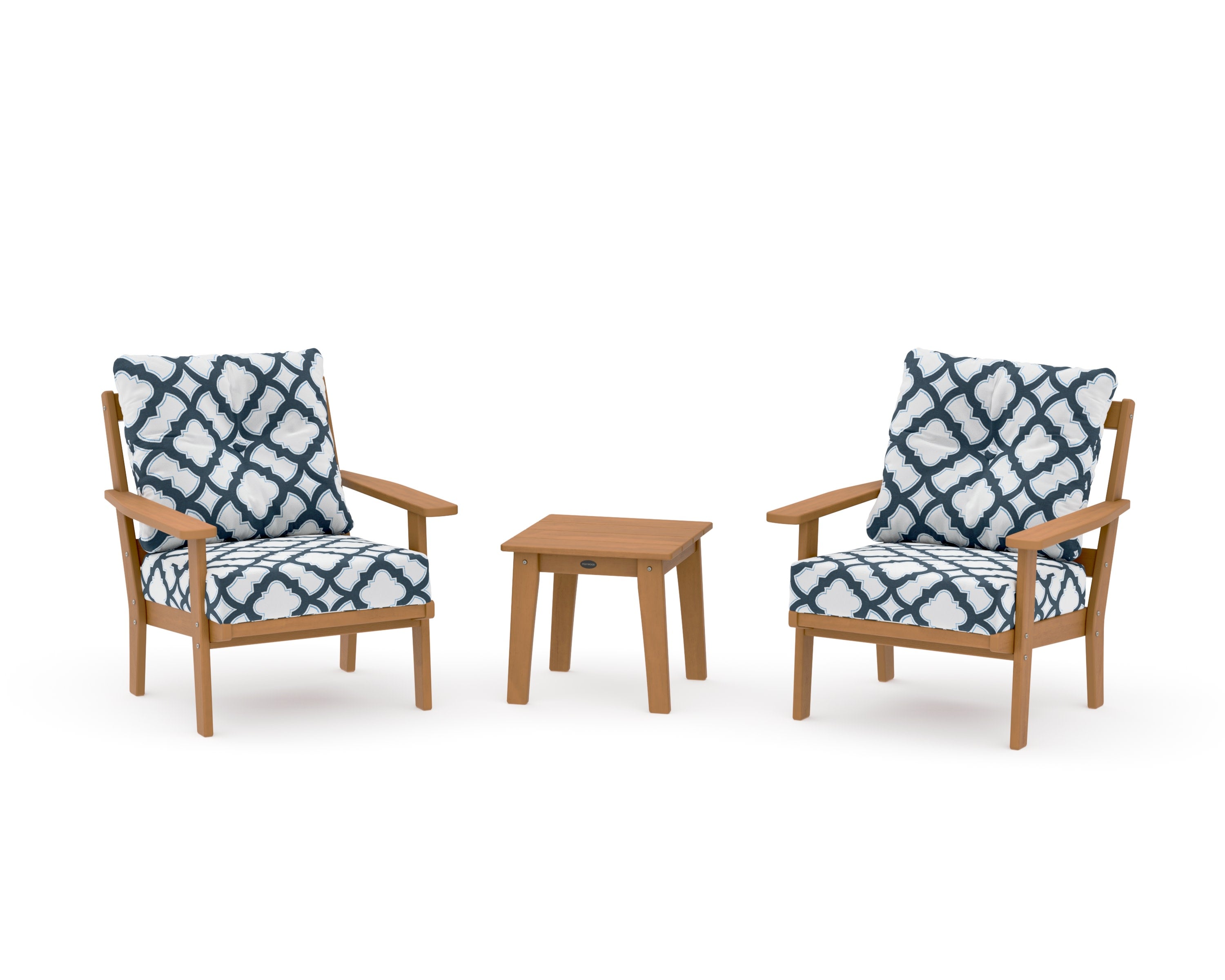 Oxford 3-Piece Deep Seating Set in Natural / Trellis Marine Indigo