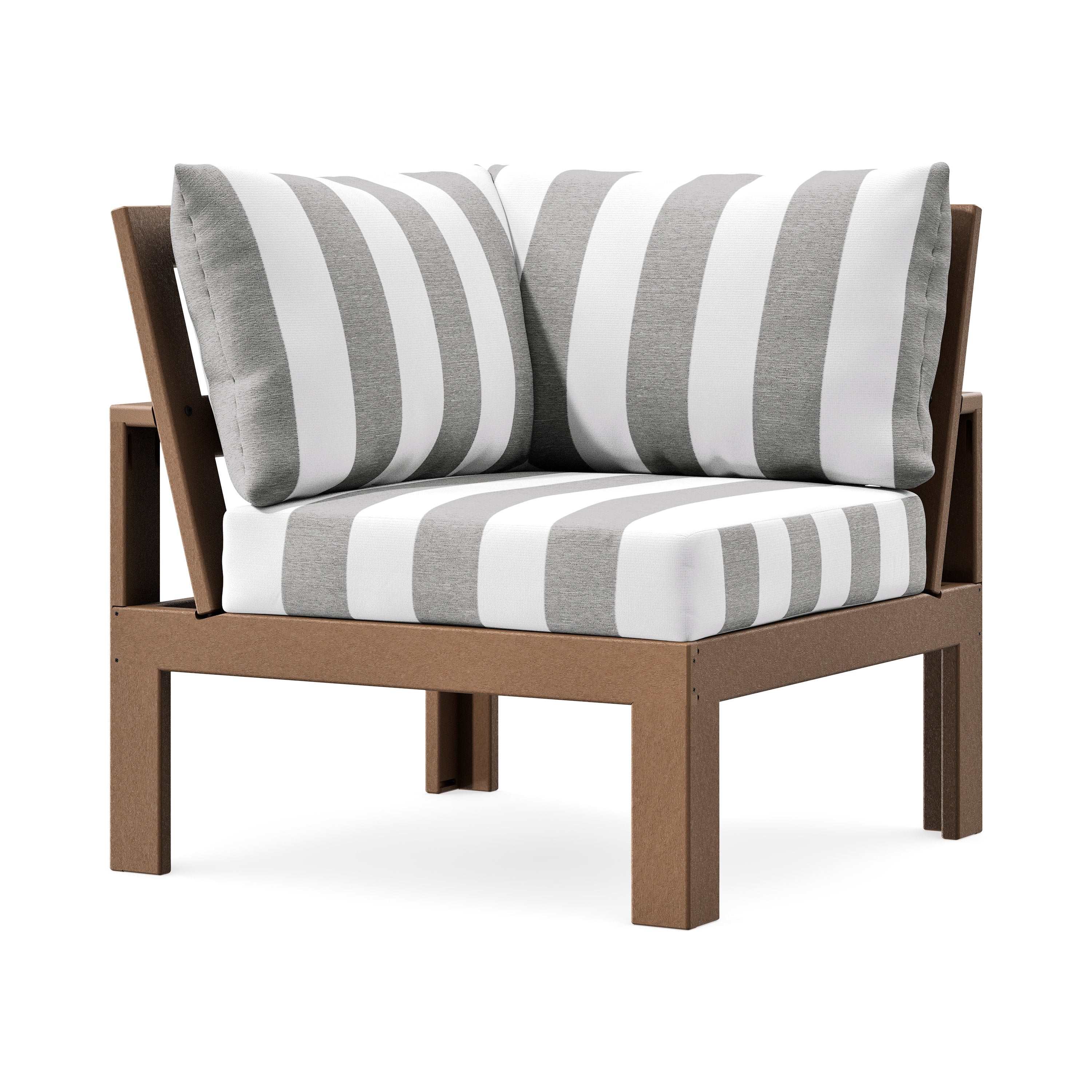 Modular Corner Chair in Teak / Cabana Stripe Grey Mist