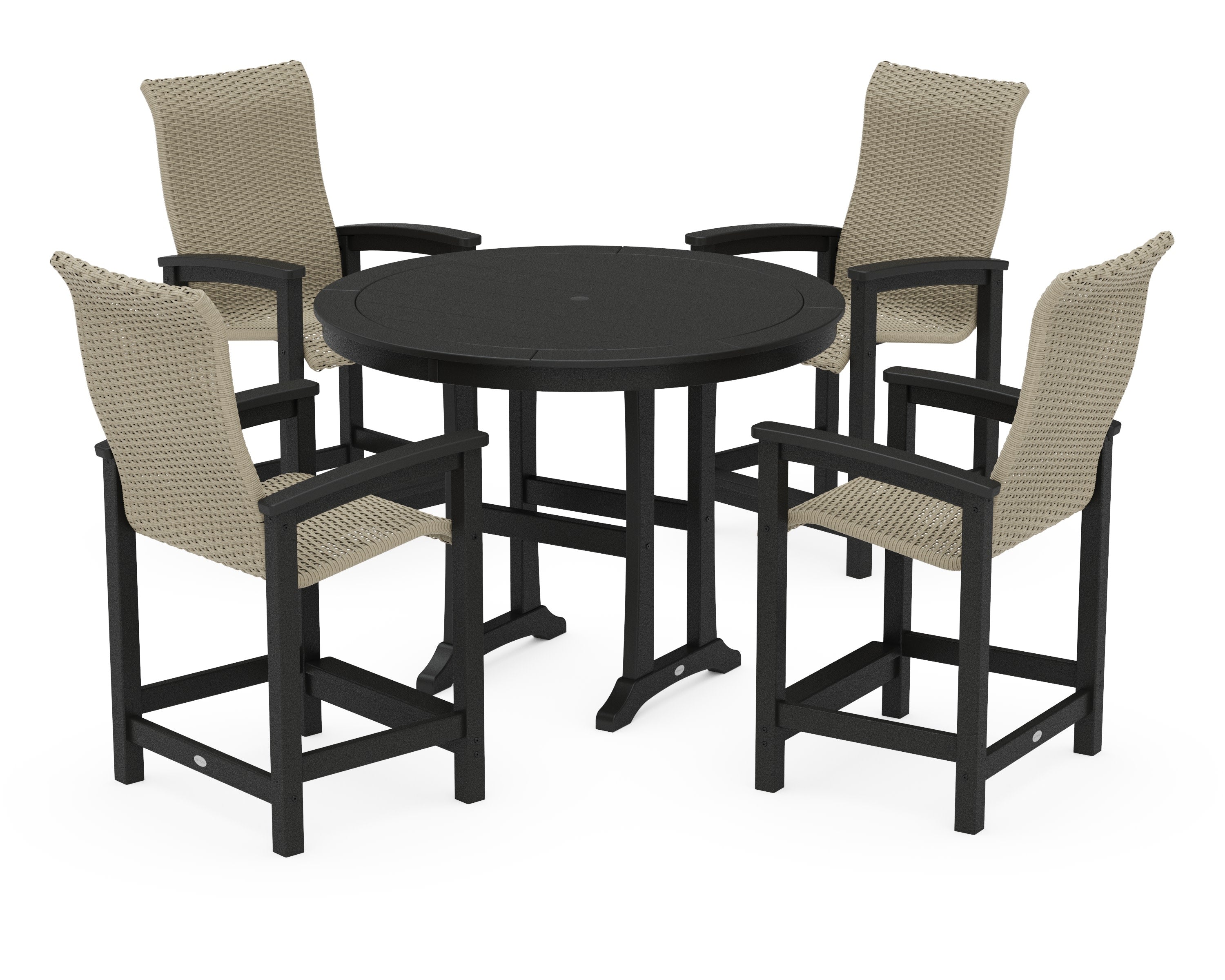 Coastal Woven High-Back 5-Piece Round Counter Set in Black / Dune Grass