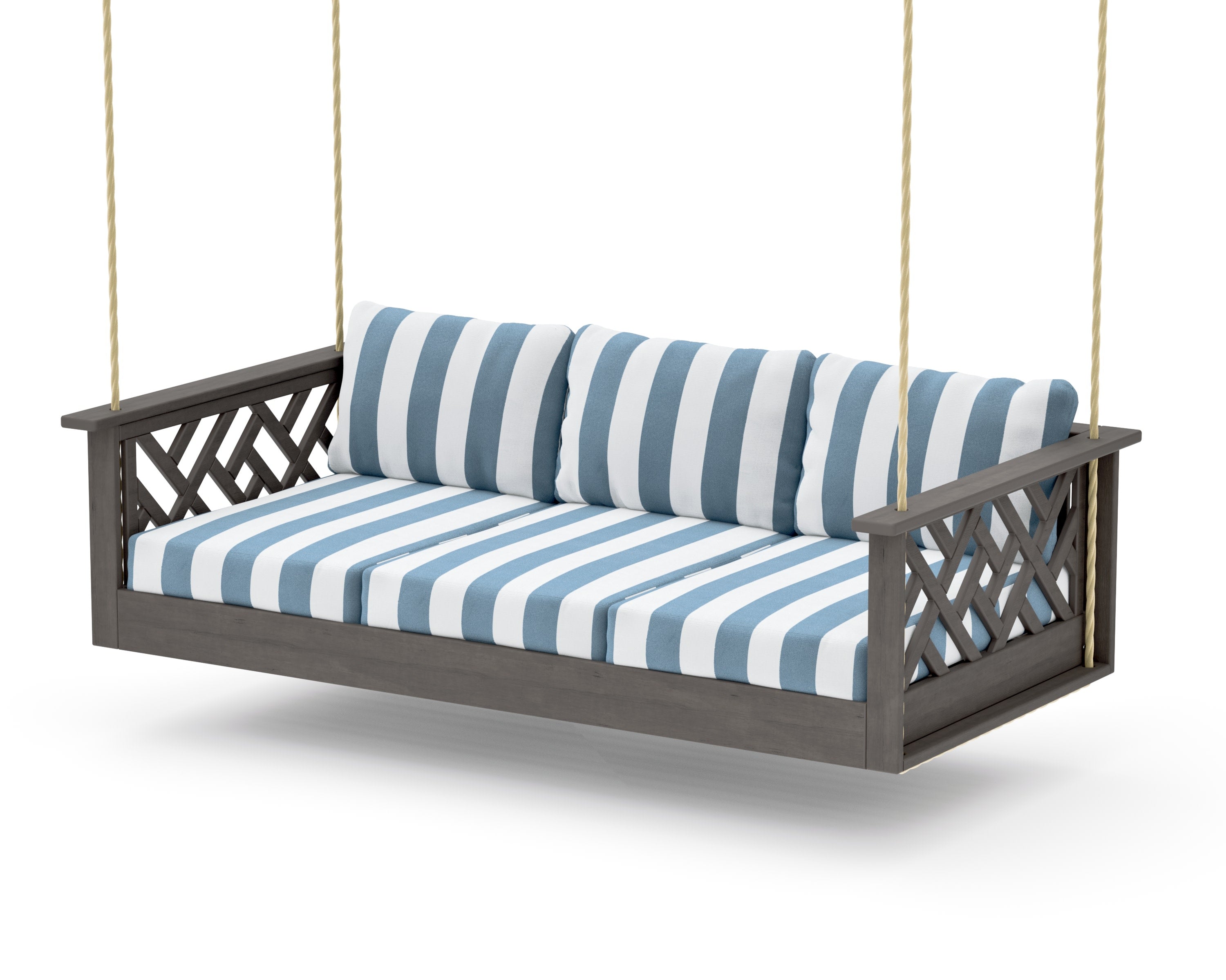 Chippendale Daybed Swing in Driftwood / Cabana Stripe Sky Blue