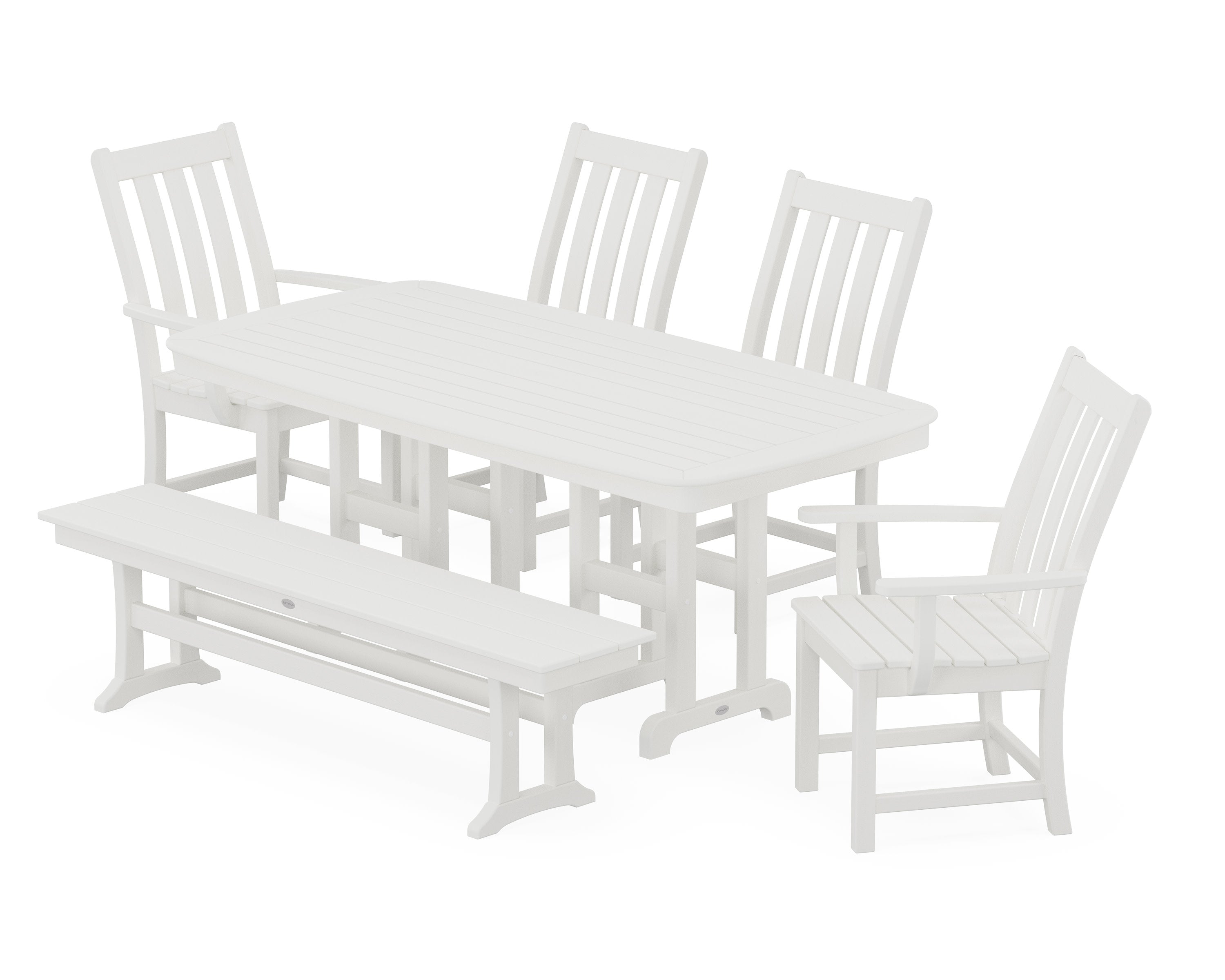Vineyard 6-Piece Dining Set with Bench in Vintage White