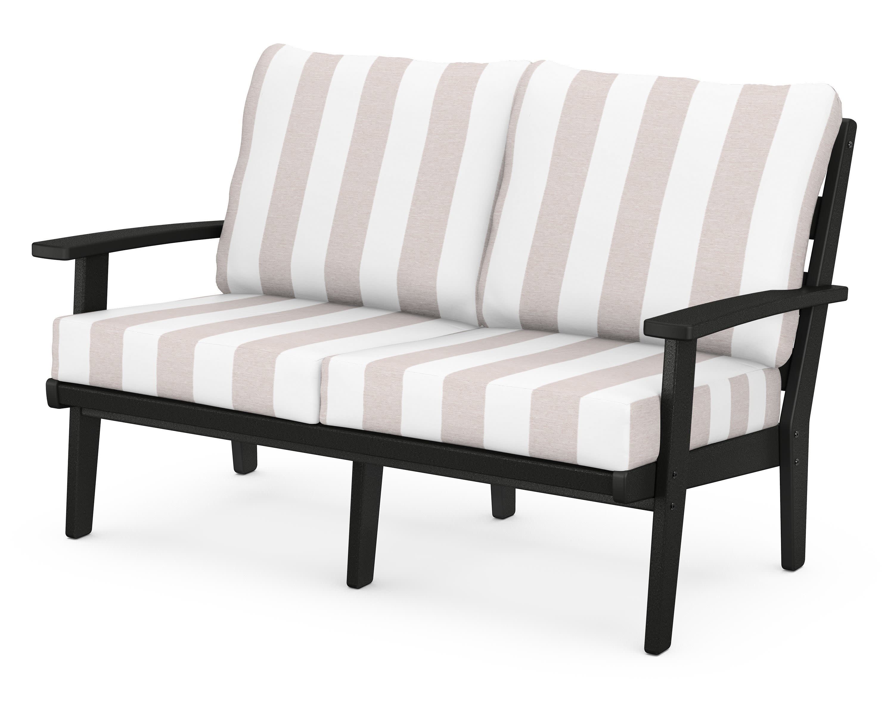 Grant Park Deep Seating Loveseat in Black / Cabana Stripe Dune Burlap