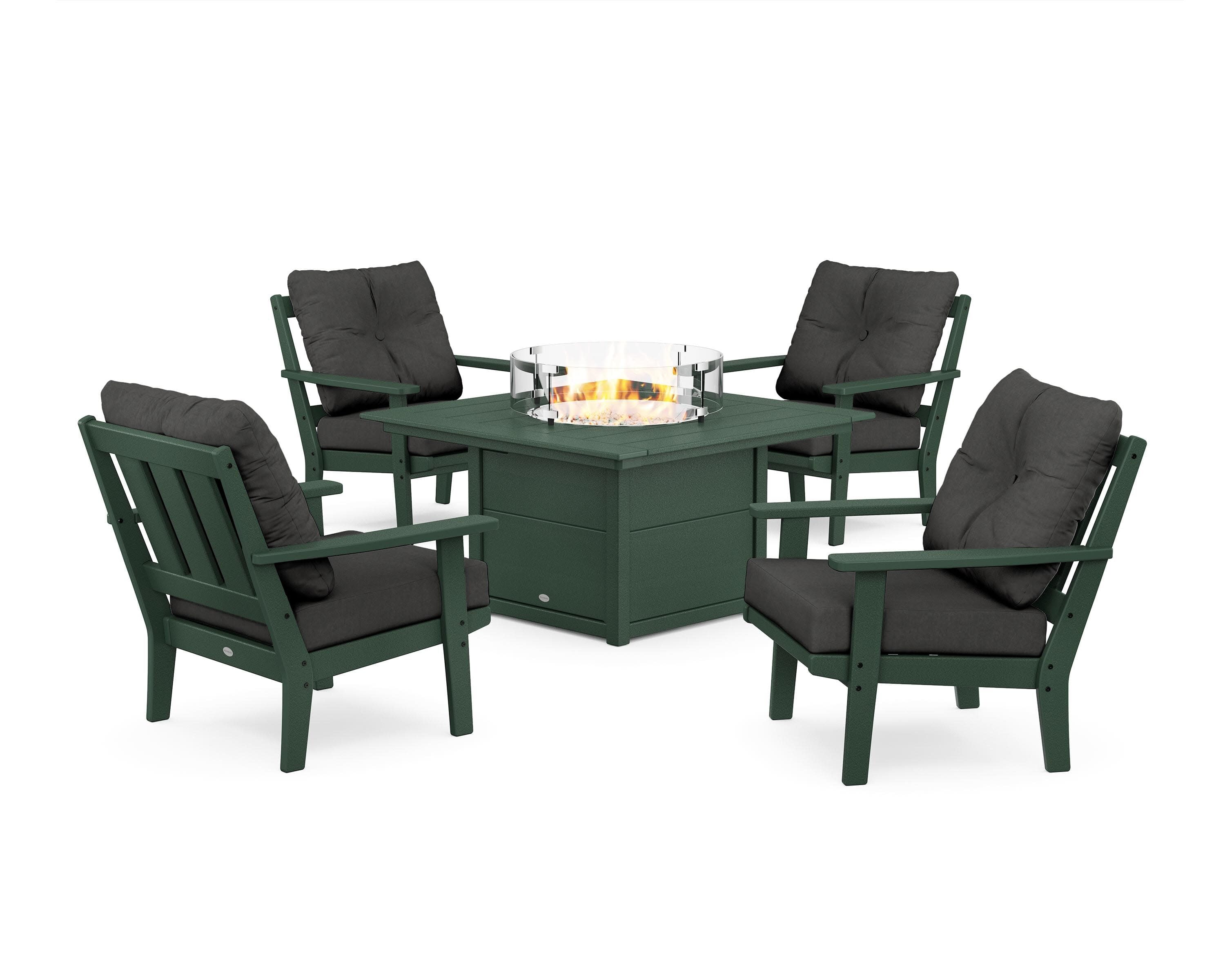 Oxford 5-Piece Deep Seating Set with Fire Pit Table in Green / Spectrum Carbon