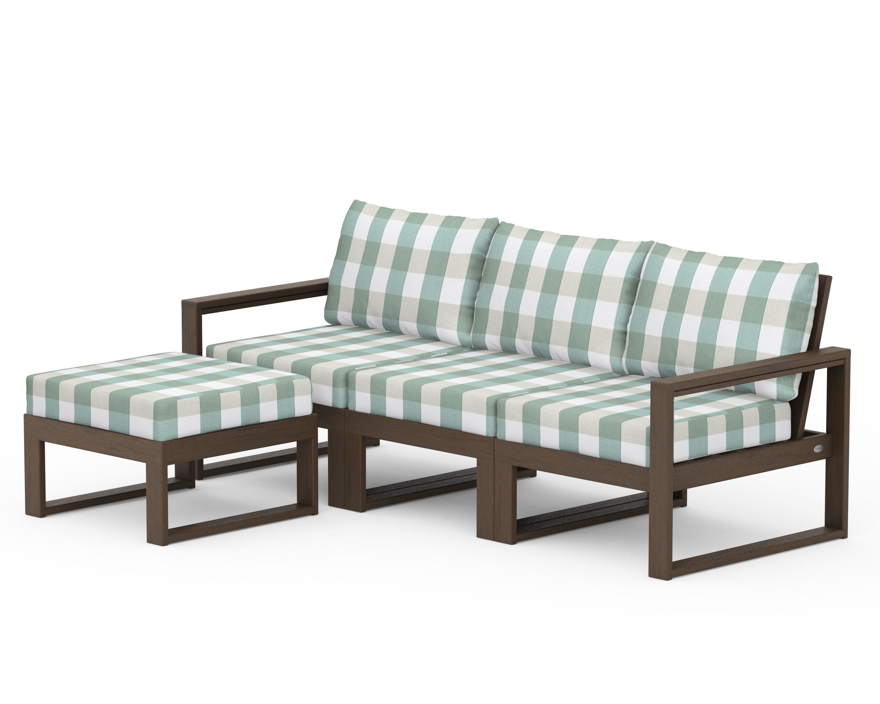 EDGE 4-Piece Modular Deep Seating Set with Ottoman in Kona / Buffalo Plaid Glacier Spa
