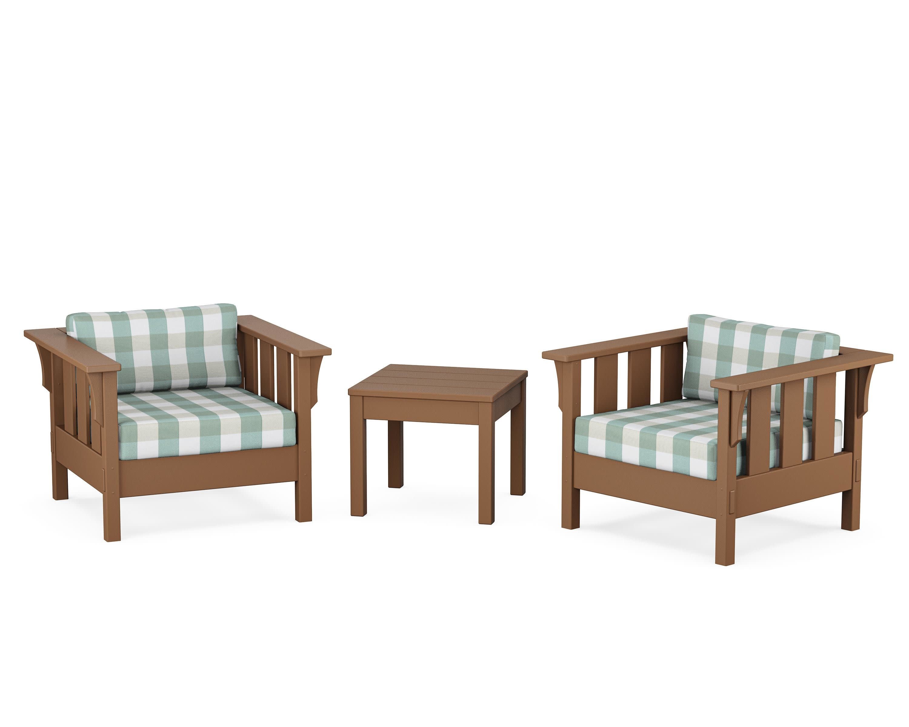 Acadia 3-Piece Deep Seating Set in Teak / Buffalo Plaid Glacier Spa