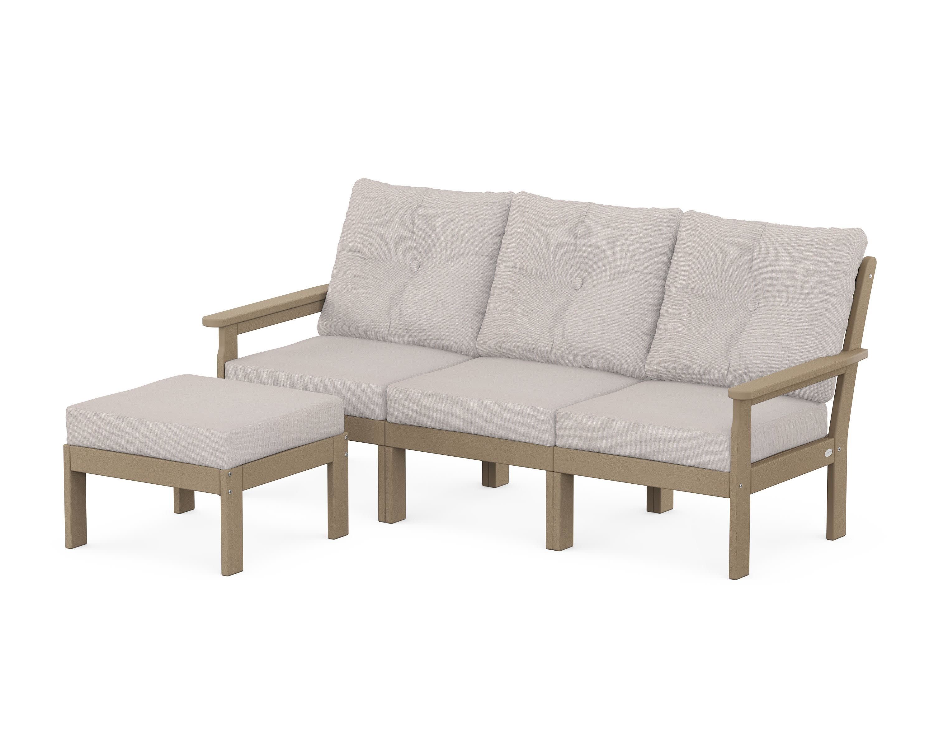 Vineyard 4-Piece Sectional with Ottoman in Vintage Sahara / Dune Burlap
