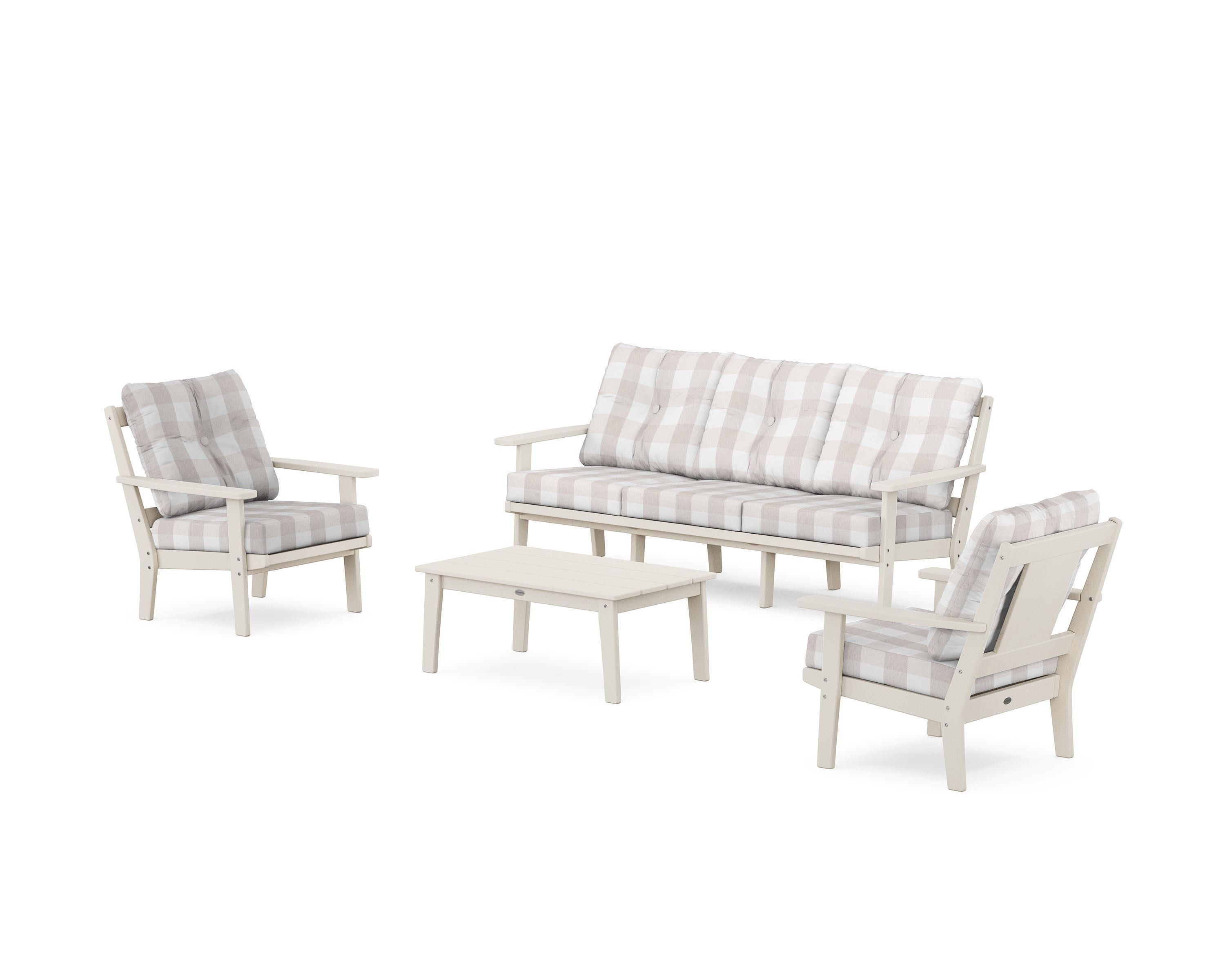 Prairie 4-Piece Deep Seating Set with Sofa in Sand / Buffalo Plaid Dune Burlap