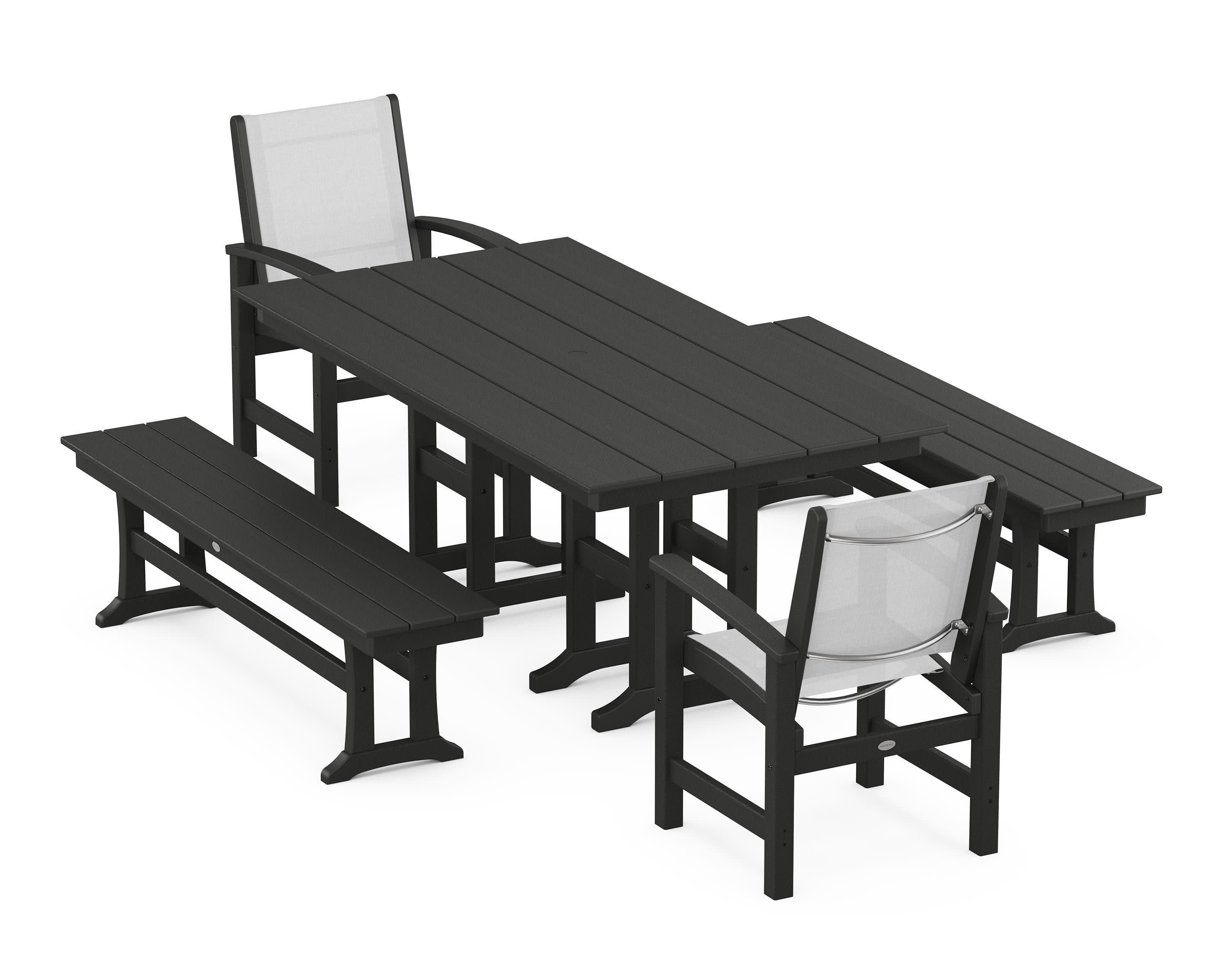 Coastal 5-Piece Farmhouse Dining Set in Black / White Sling