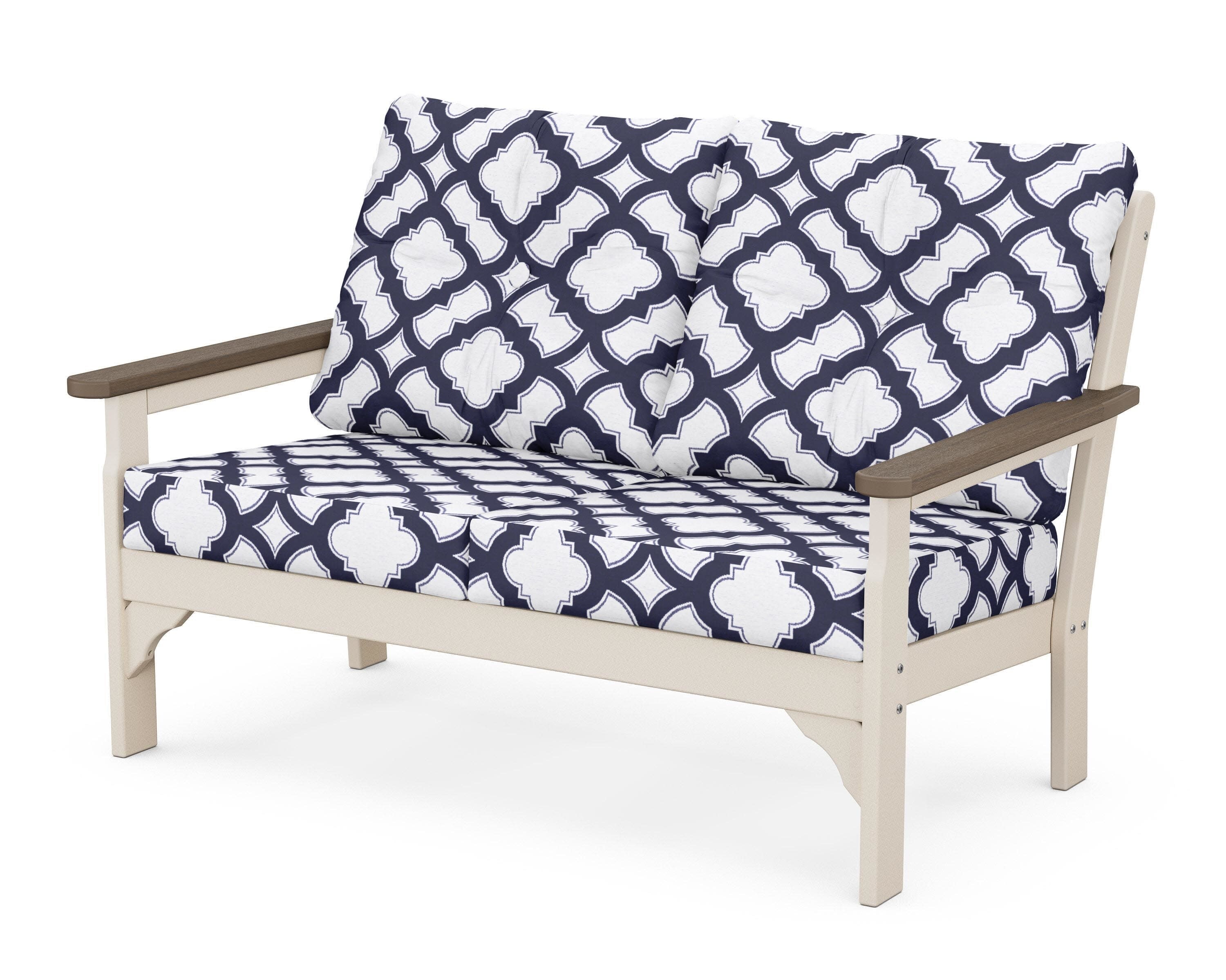 Vineyard Deep Seating Loveseat in Sand / Kona / Trellis Navy