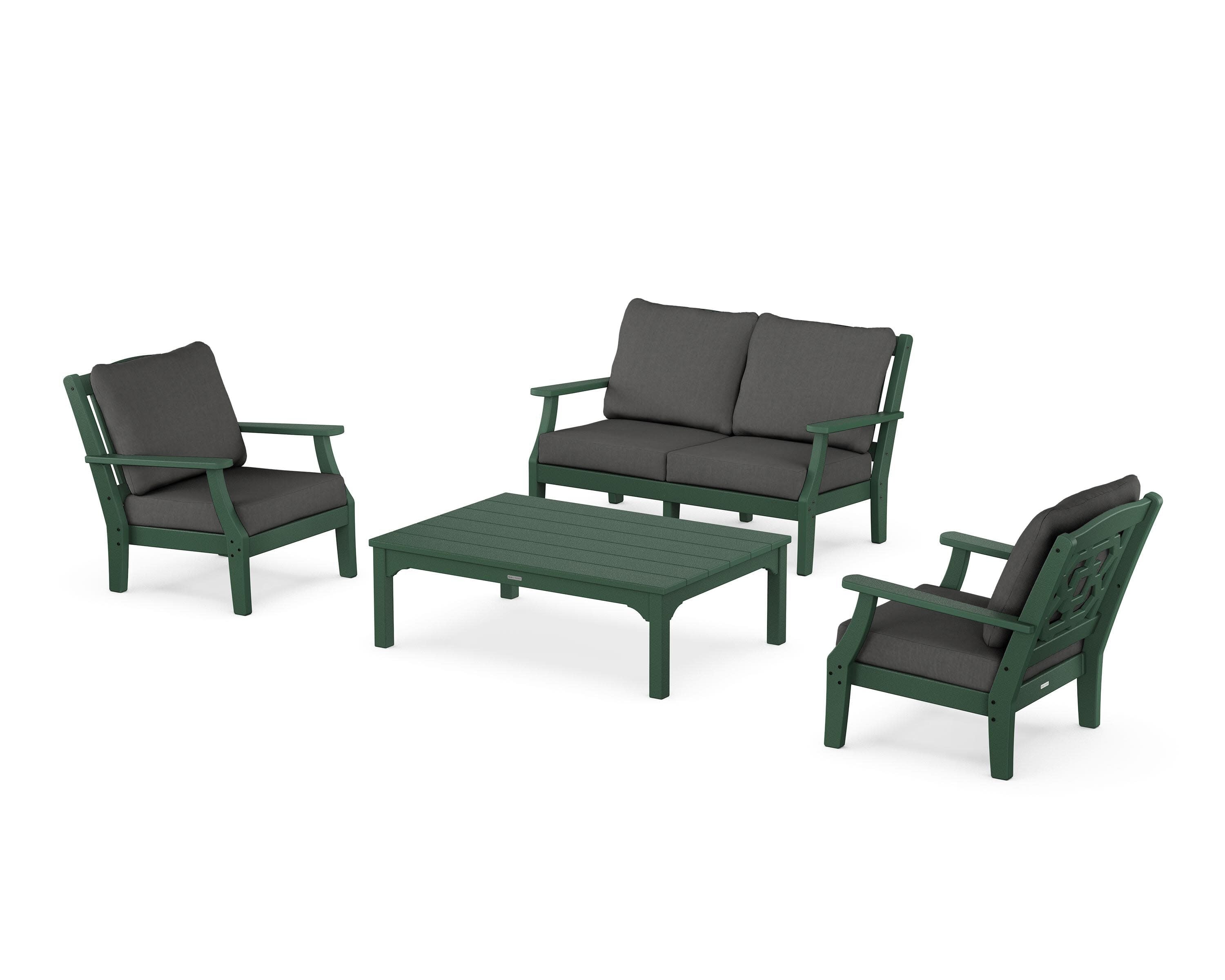 Chinoiserie 4-Piece Deep Seating Set with Loveseat in Green / Spectrum Carbon