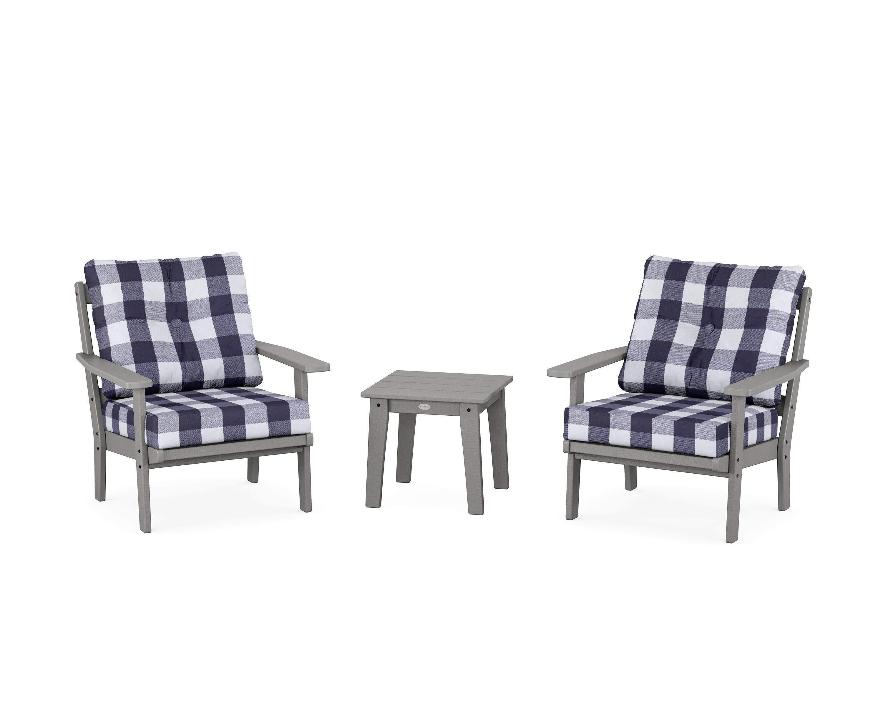 Oxford 3-Piece Deep Seating Set in Slate Grey / Buffalo Plaid Navy
