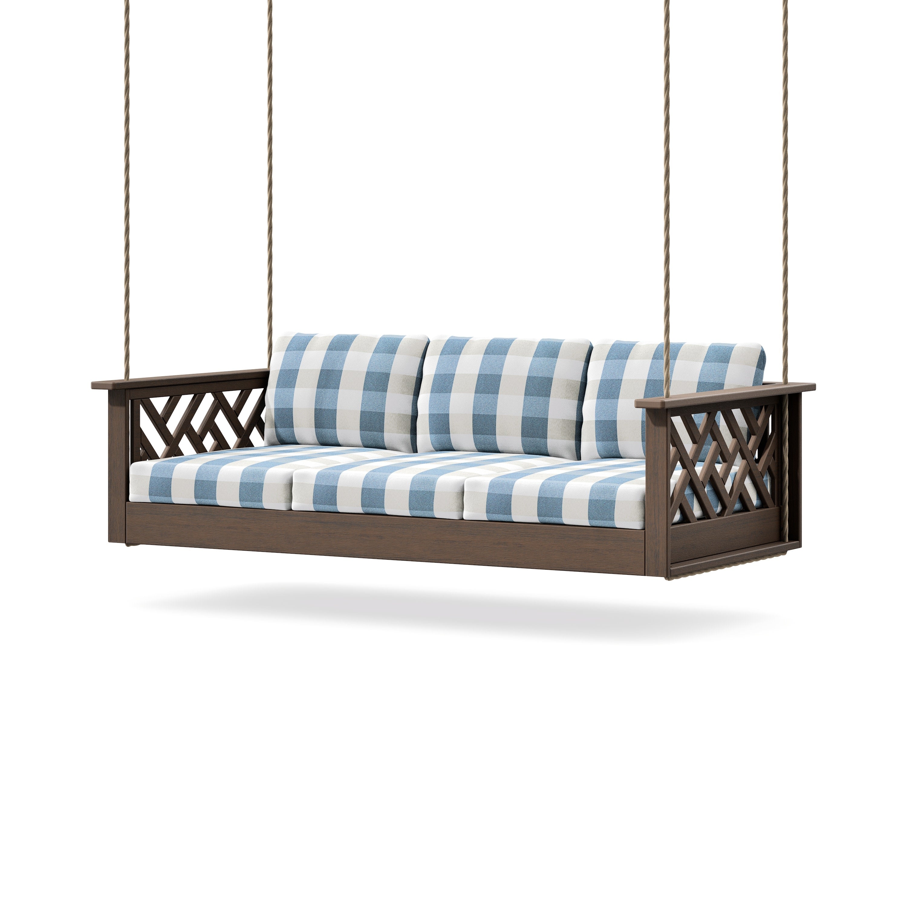 Chippendale Daybed Swing in Kona / Buffalo Plaid Sky Blue