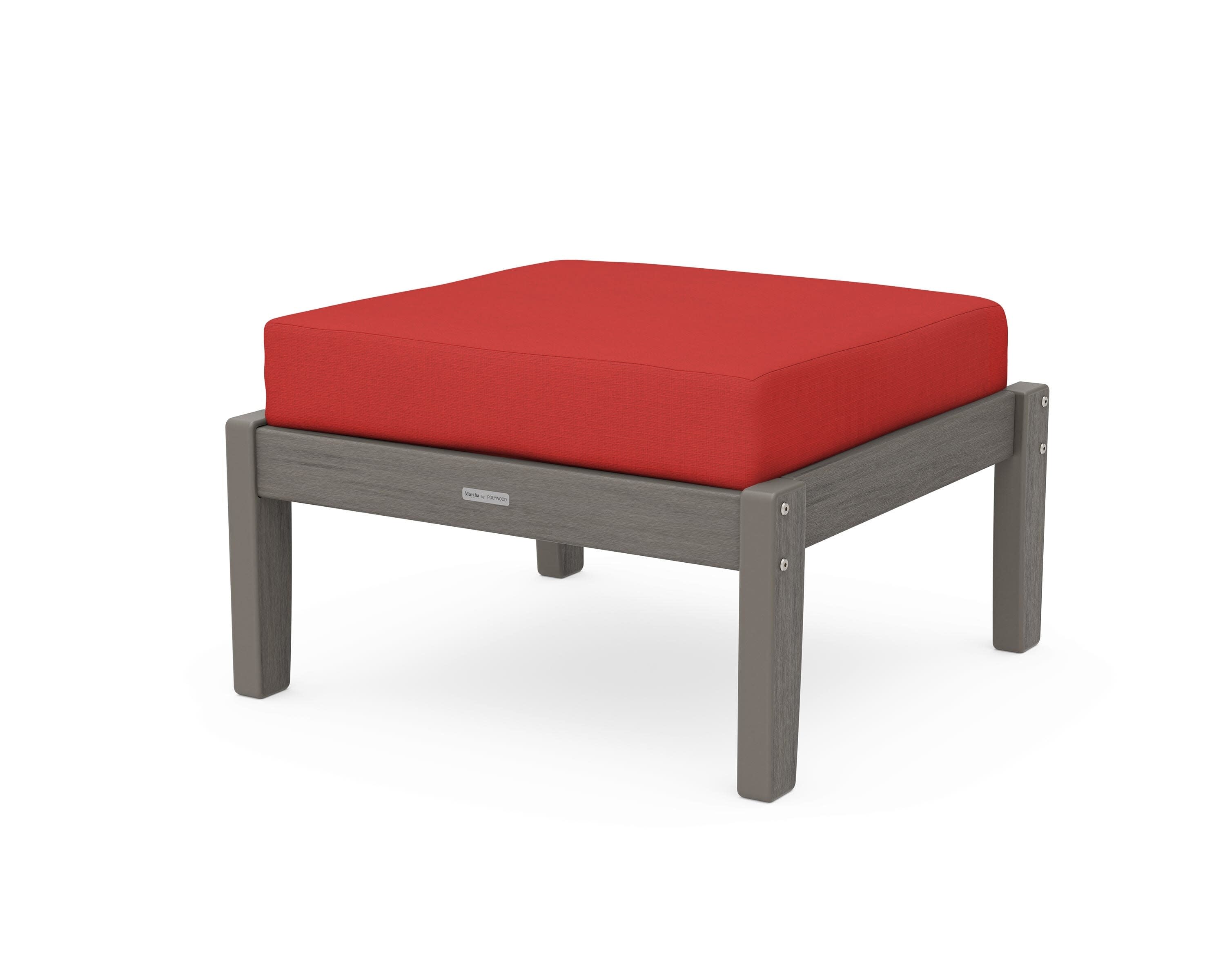 Chinoiserie Deep Seating Ottoman in Driftwood / Crimson Linen