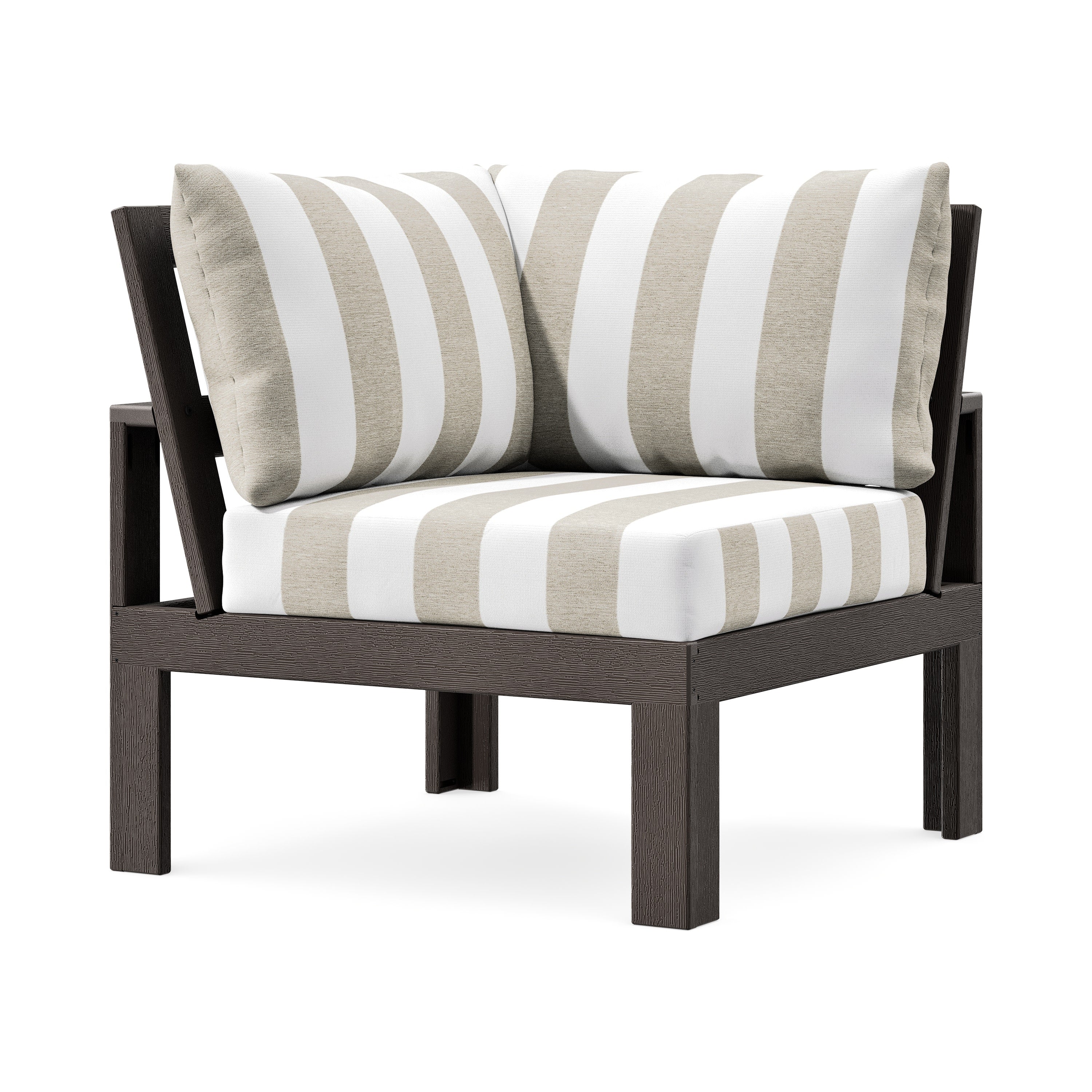 Modular Corner Chair in Vintage Coffee / Cabana Stripe Dune Burlap