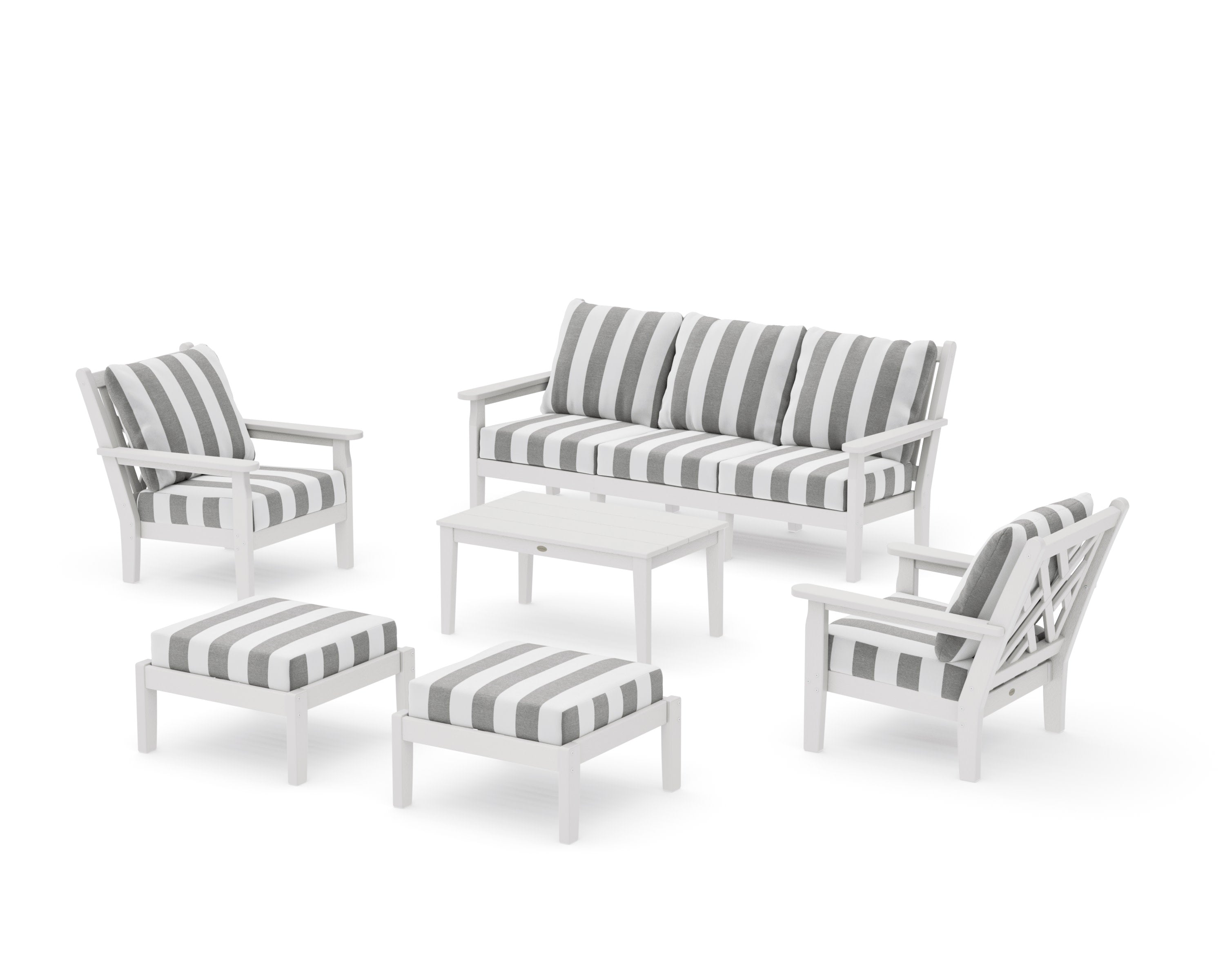 Chippendale 6-Piece Lounge Sofa Set in Vintage White / Cabana Stripe Grey Mist