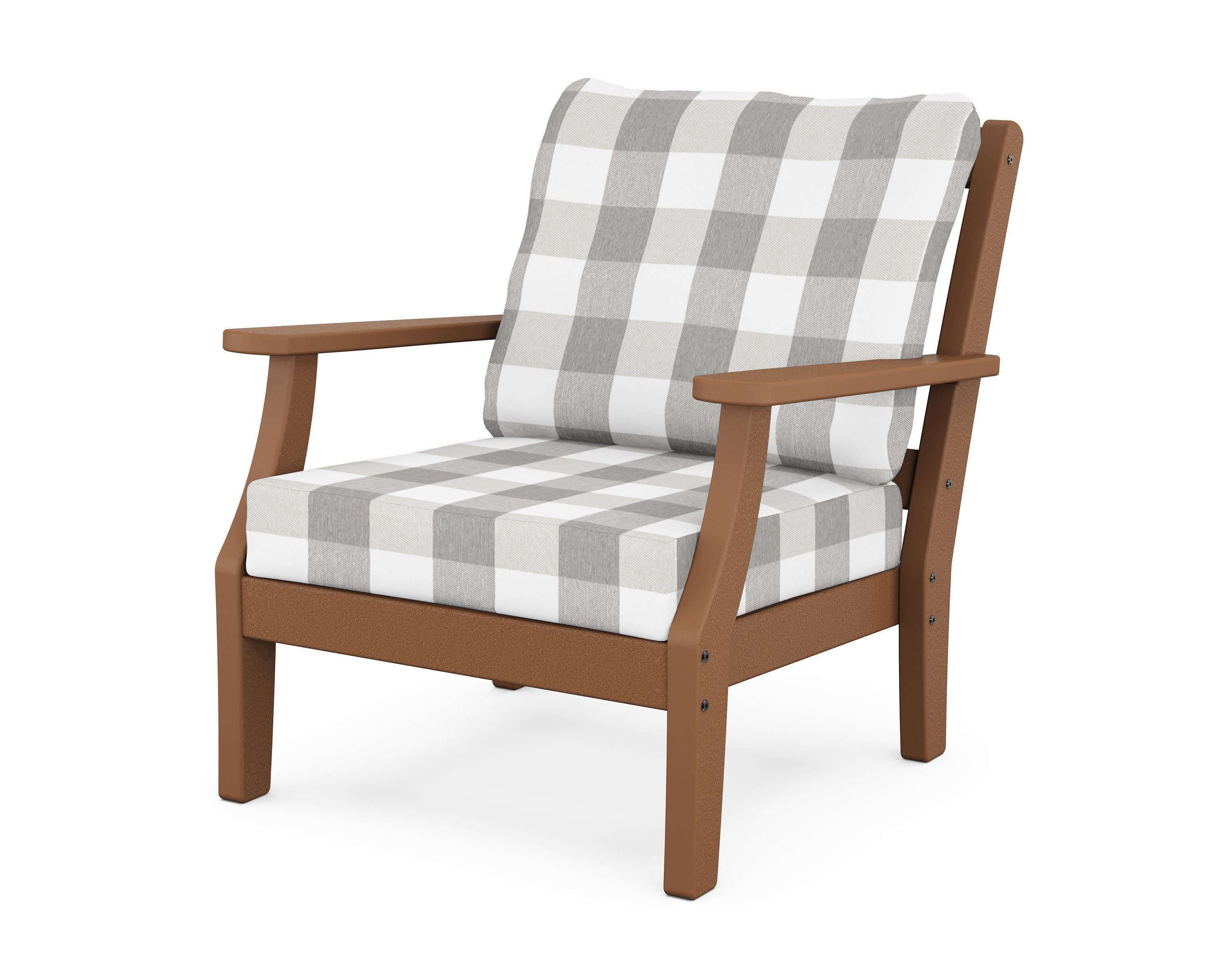 Chinoiserie Deep Seating Chair in Teak / Buffalo Plaid Grey Mist
