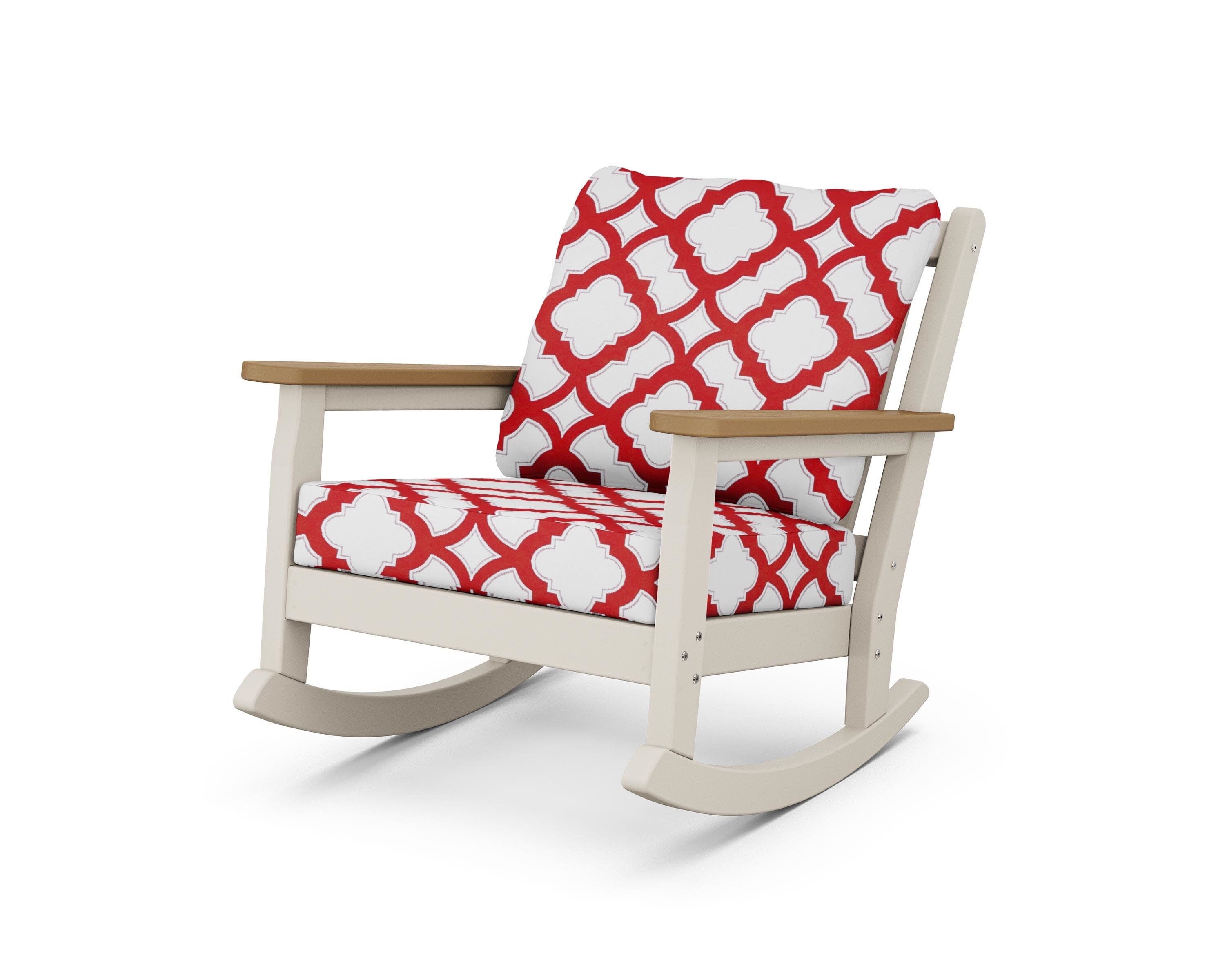 Chippendale Deep Seating Rocking Chair in Sand / Natural / Trellis Crimson