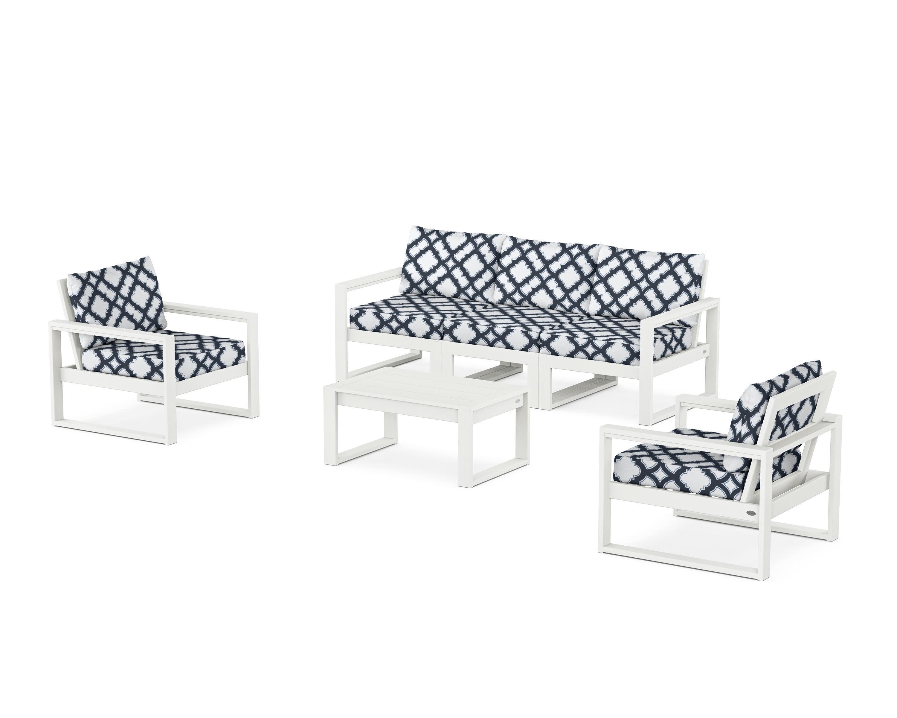 EDGE Sectional 4-Piece Deep Seating Set with Sofa in Vintage White / Trellis Marine Indigo