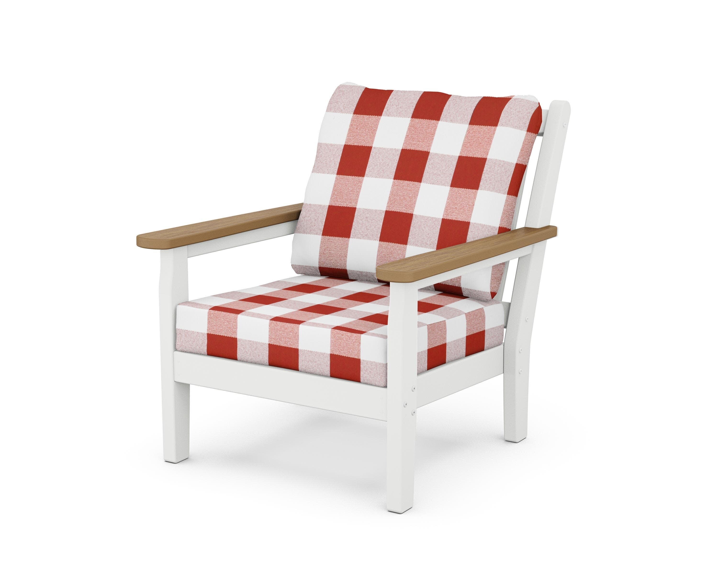 Chippendale Deep Seating Chair in White / Natural / Buffalo Plaid Crimson