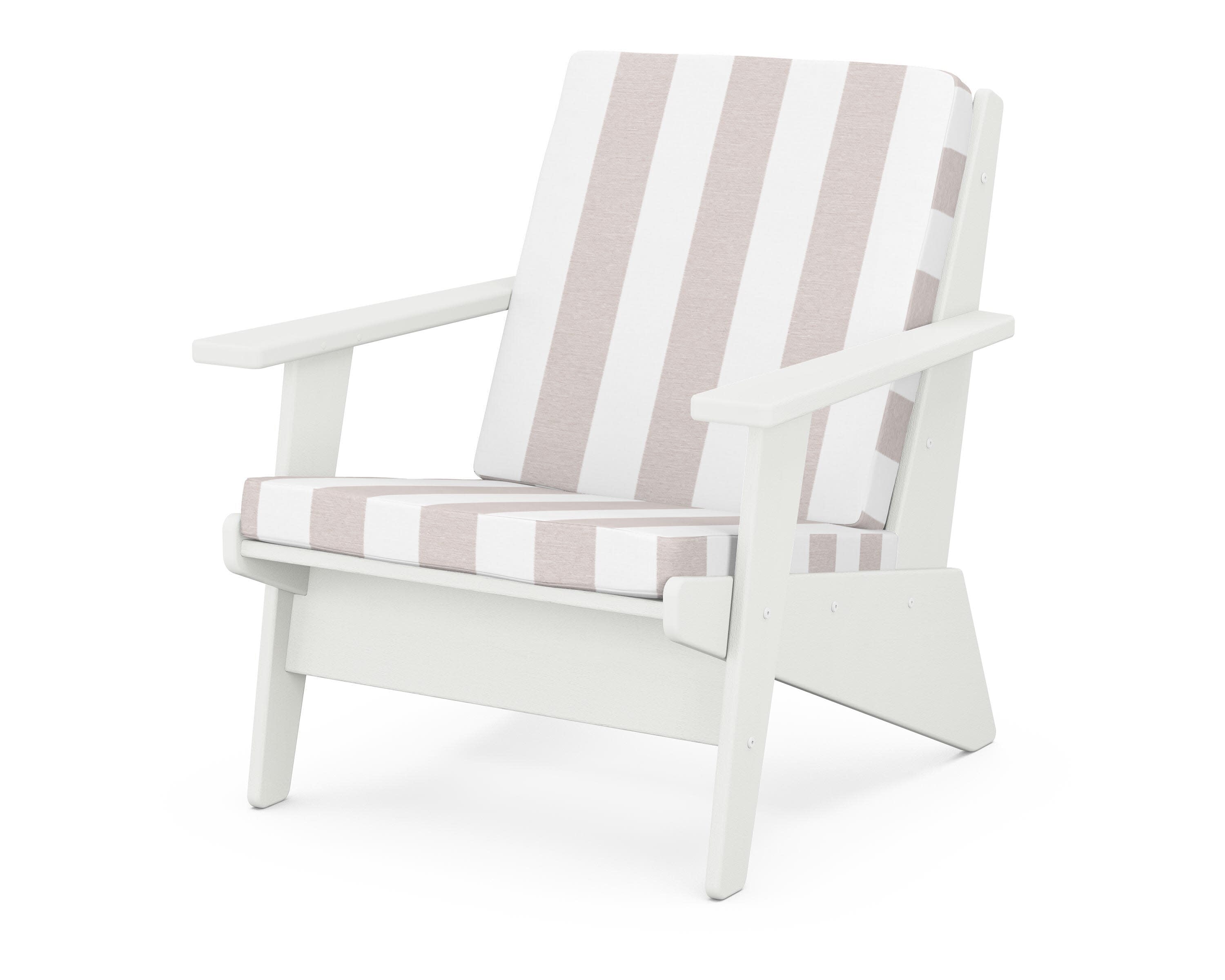 Riviera Modern Lounge Chair in Vintage White / Cabana Stripe Dune Burlap