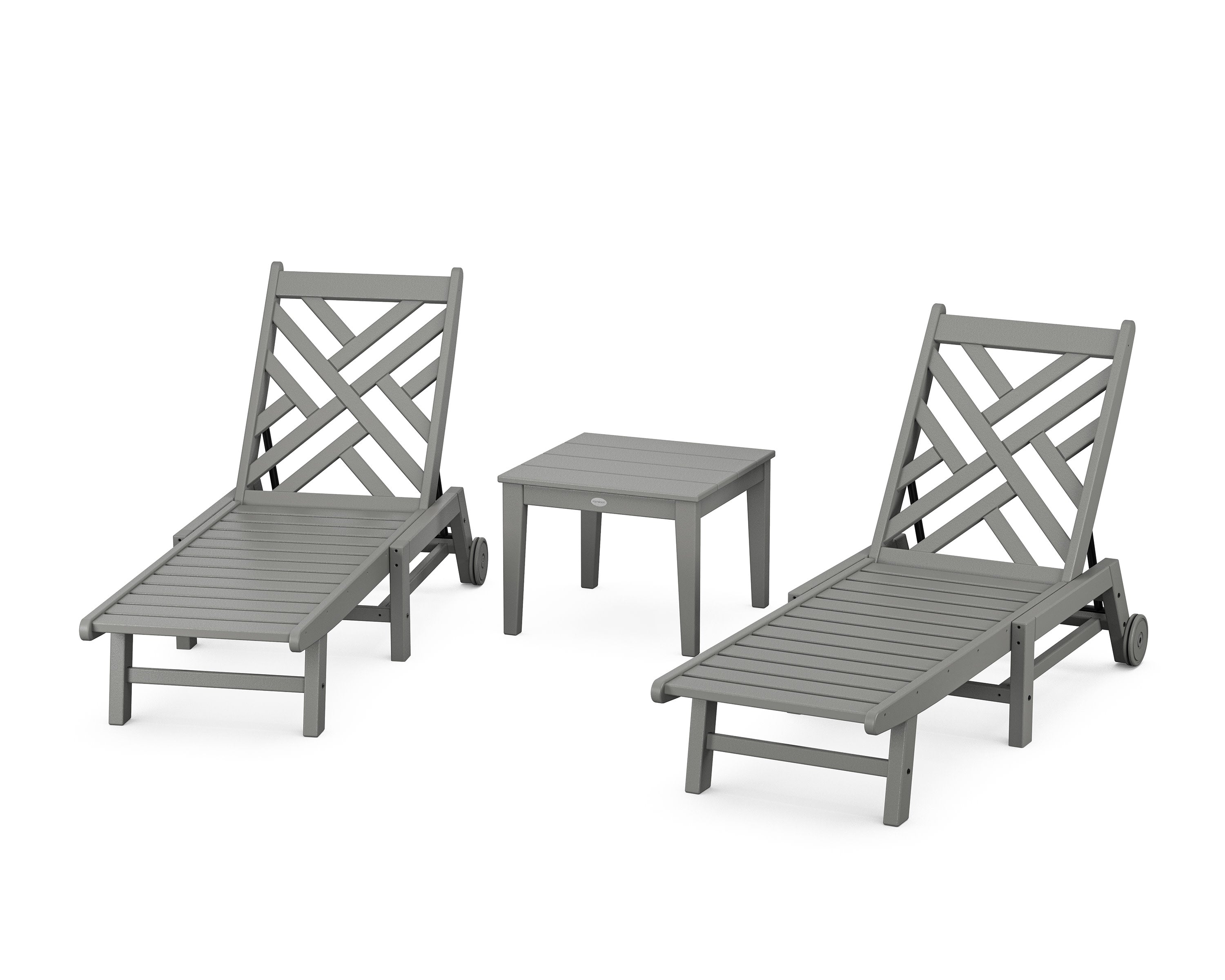 Chippendale 3-Piece Chaise Set with Wheels in Slate Grey