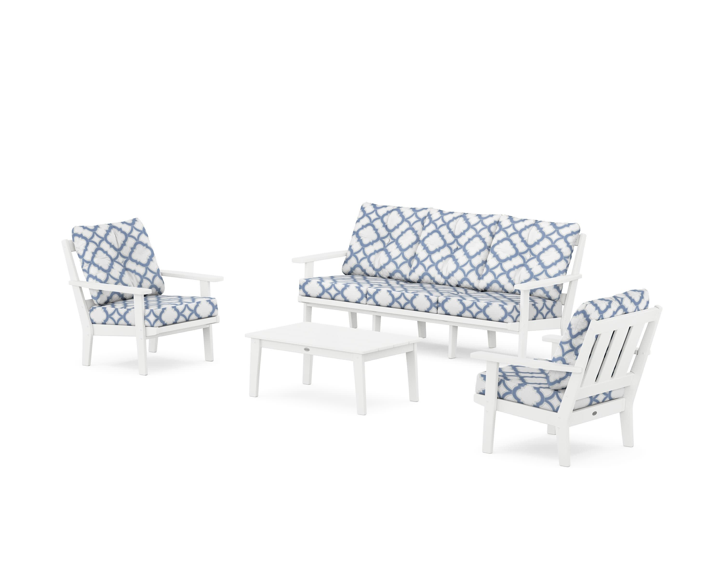 Oxford 4-Piece Deep Seating Set with Sofa in White / Trellis Sky Blue
