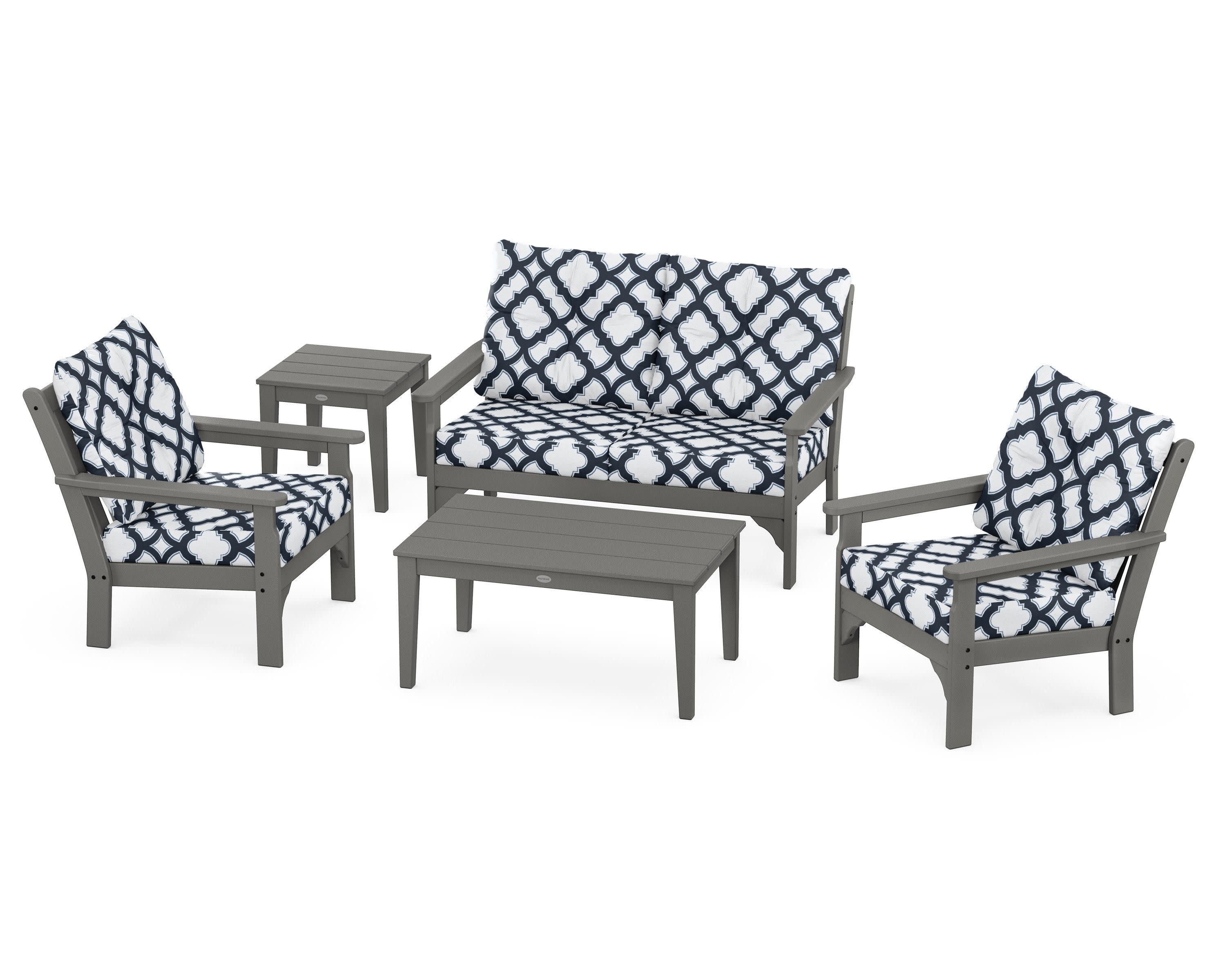 Vineyard 5-Piece Deep Seating Set in Slate Grey / Trellis Marine Indigo