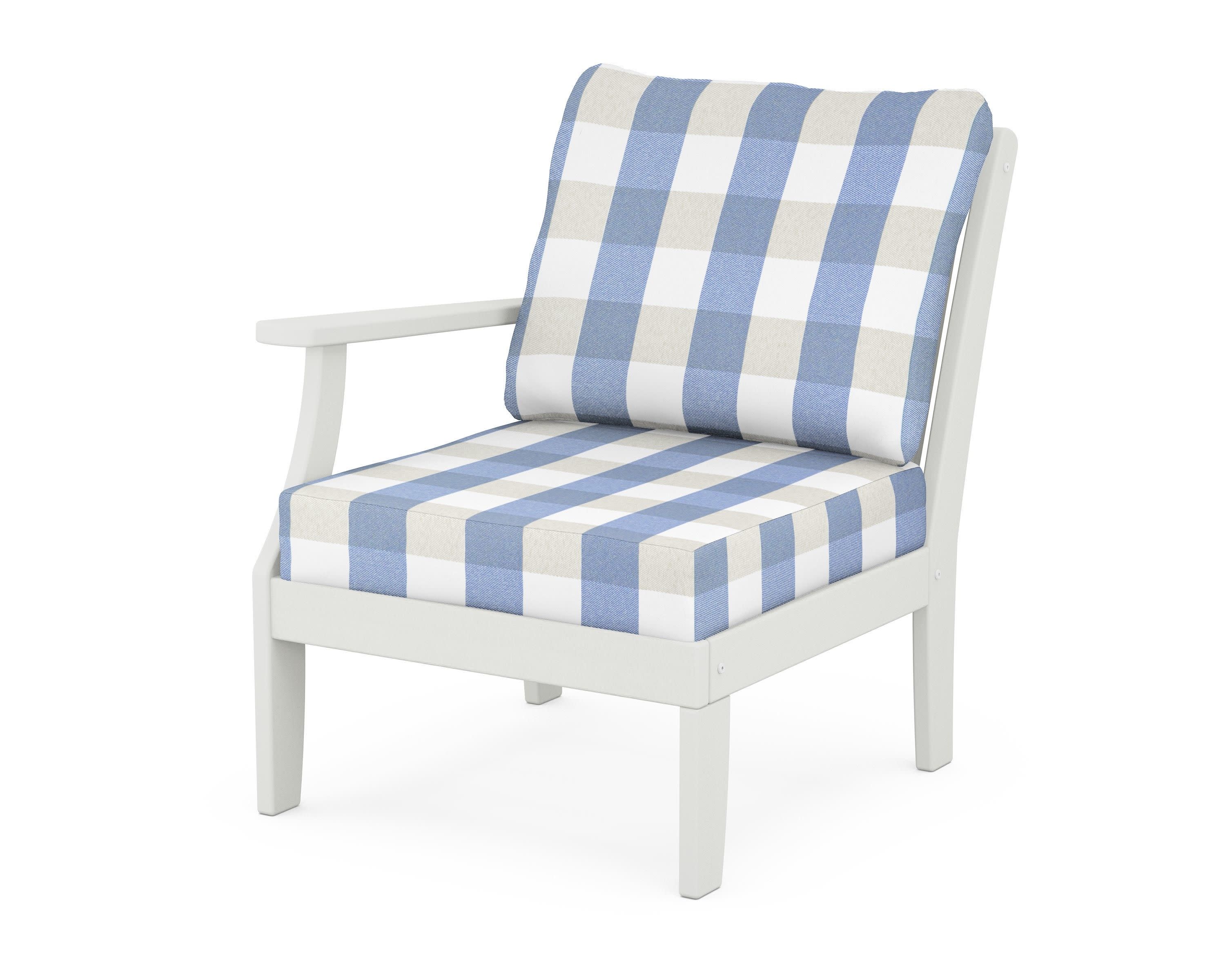 Braxton Modular Left Arm Chair in Vintage White / Buffalo Plaid Sky Blue