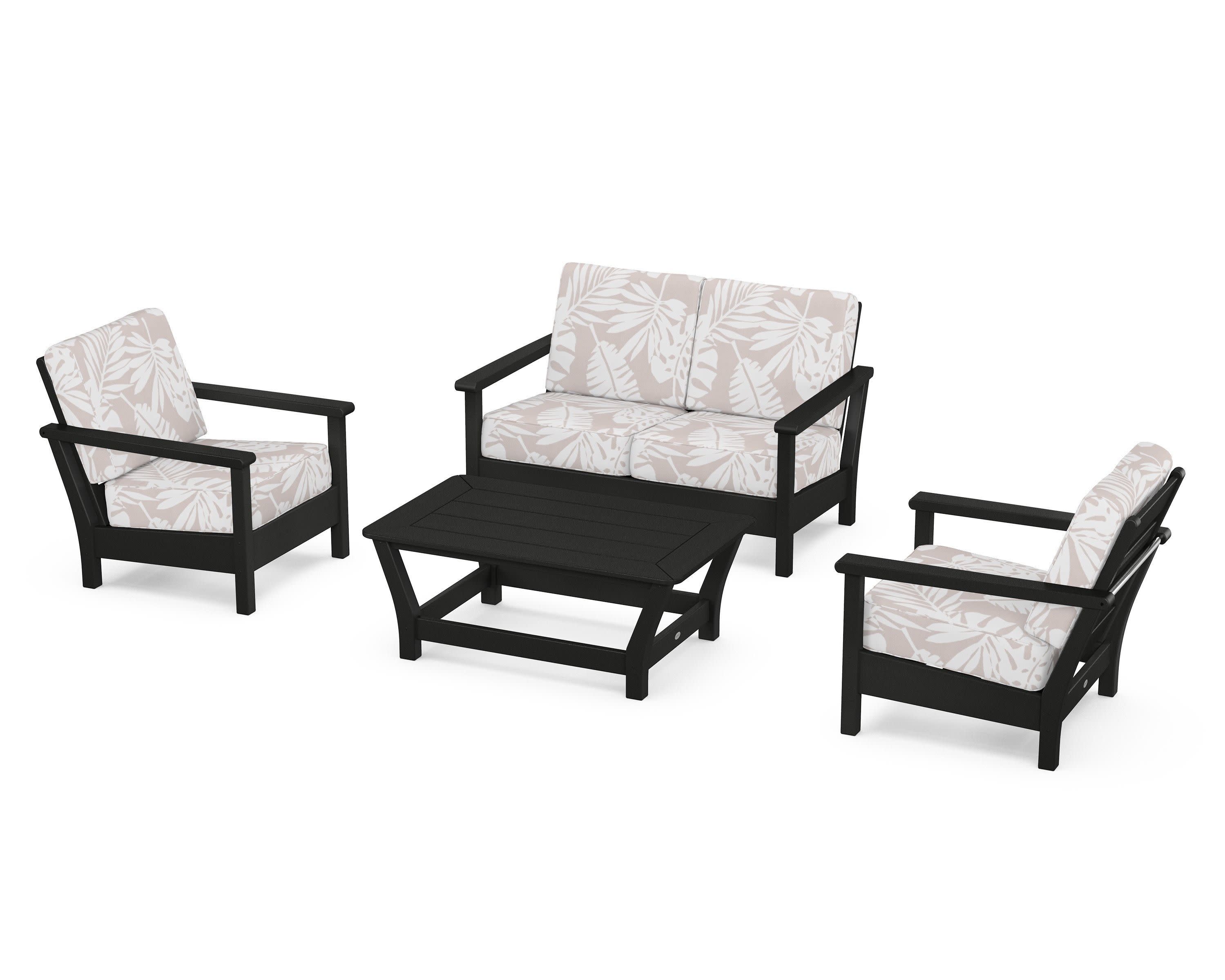 Harbour 4-Piece Deep Seating Set in Black / Leaf Dune Burlap
