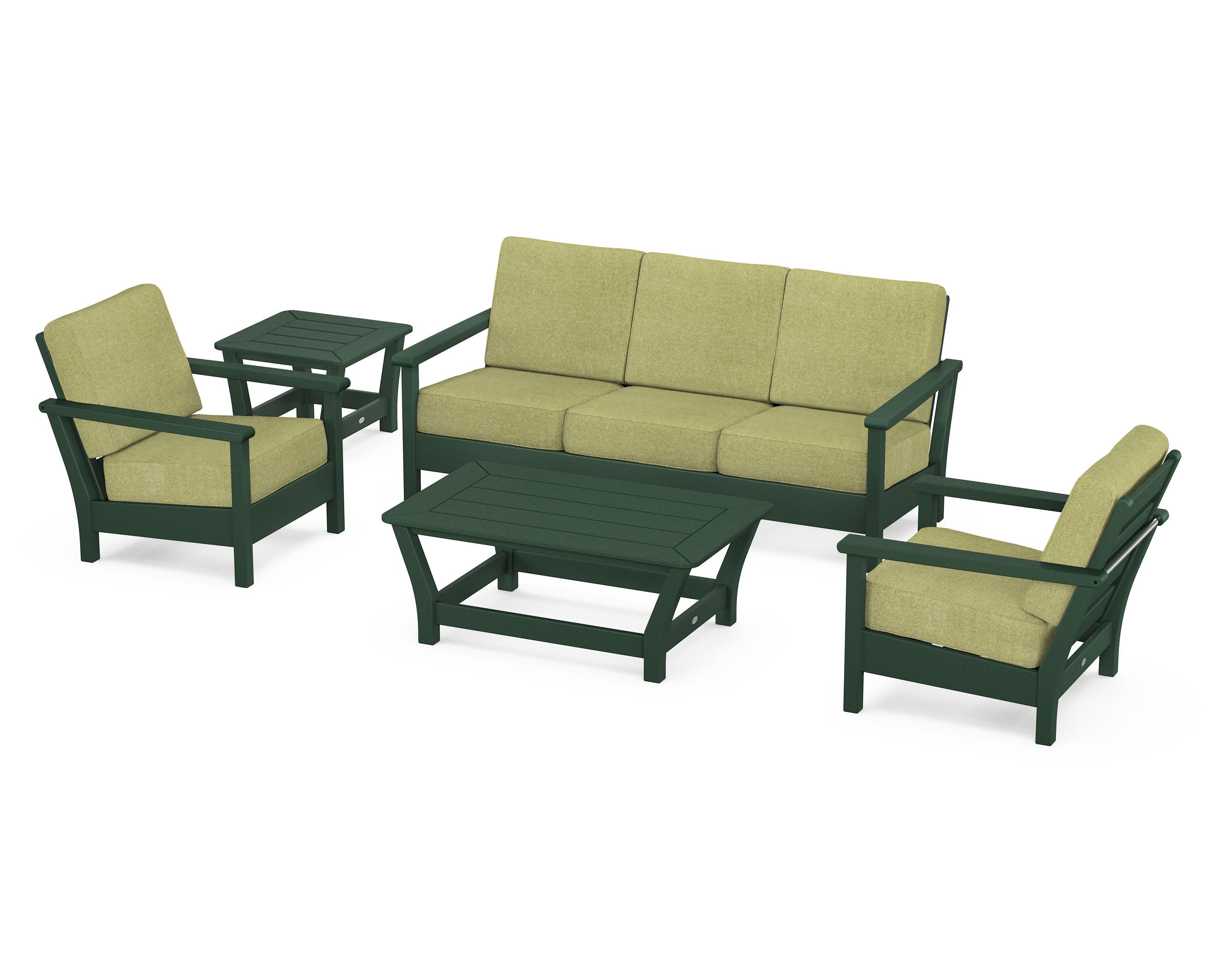 Harbour 5-Piece Deep Seating Set in Green / Chartreuse Boucle