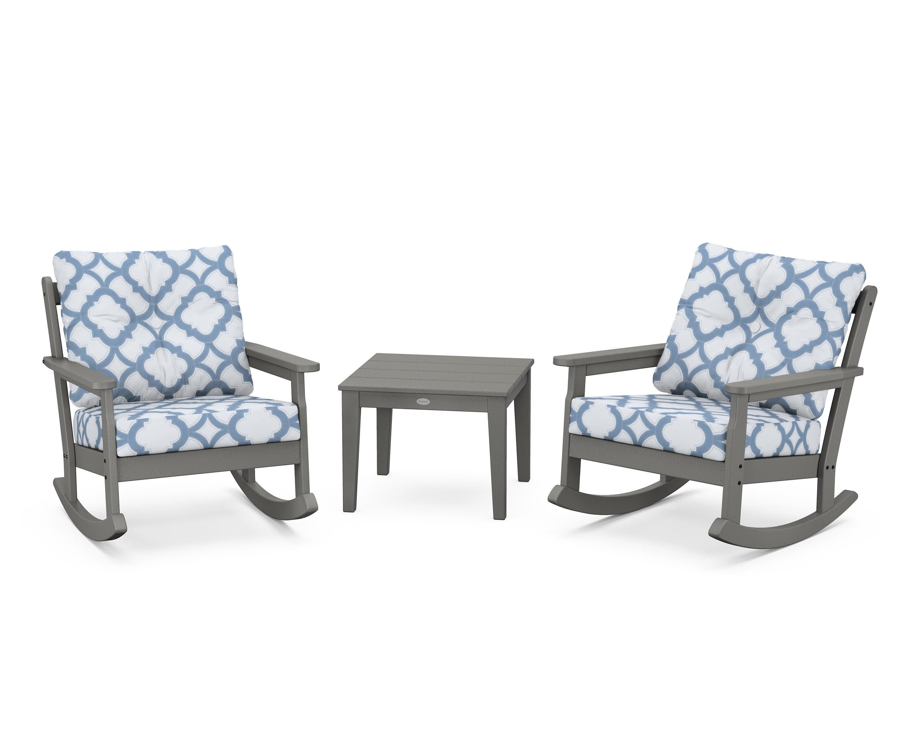 Vineyard 3-Piece Deep Seating Rocker Set in Slate Grey / Trellis Sky Blue