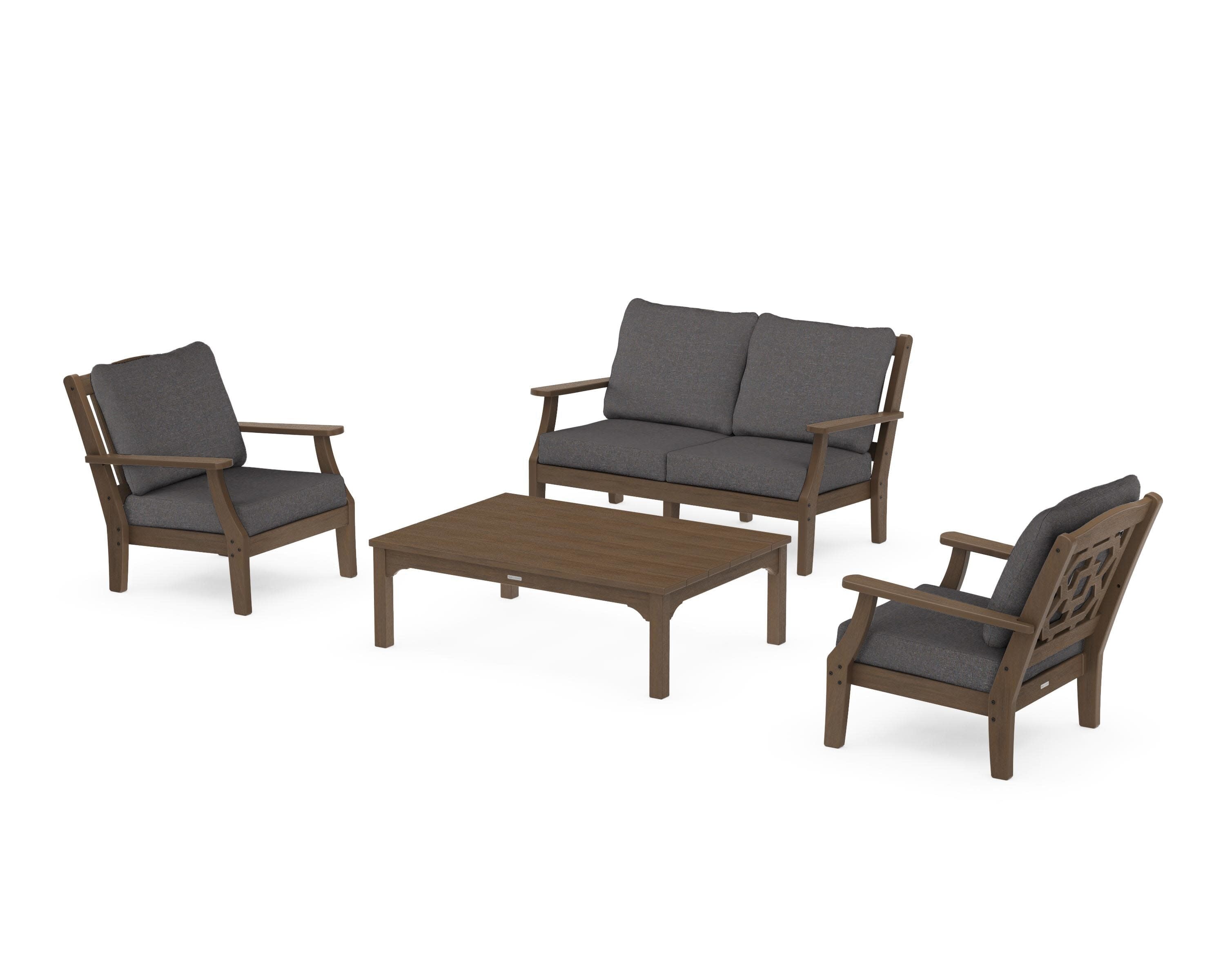 Chinoiserie 4-Piece Deep Seating Set with Loveseat in Kona / Ash Charcoal