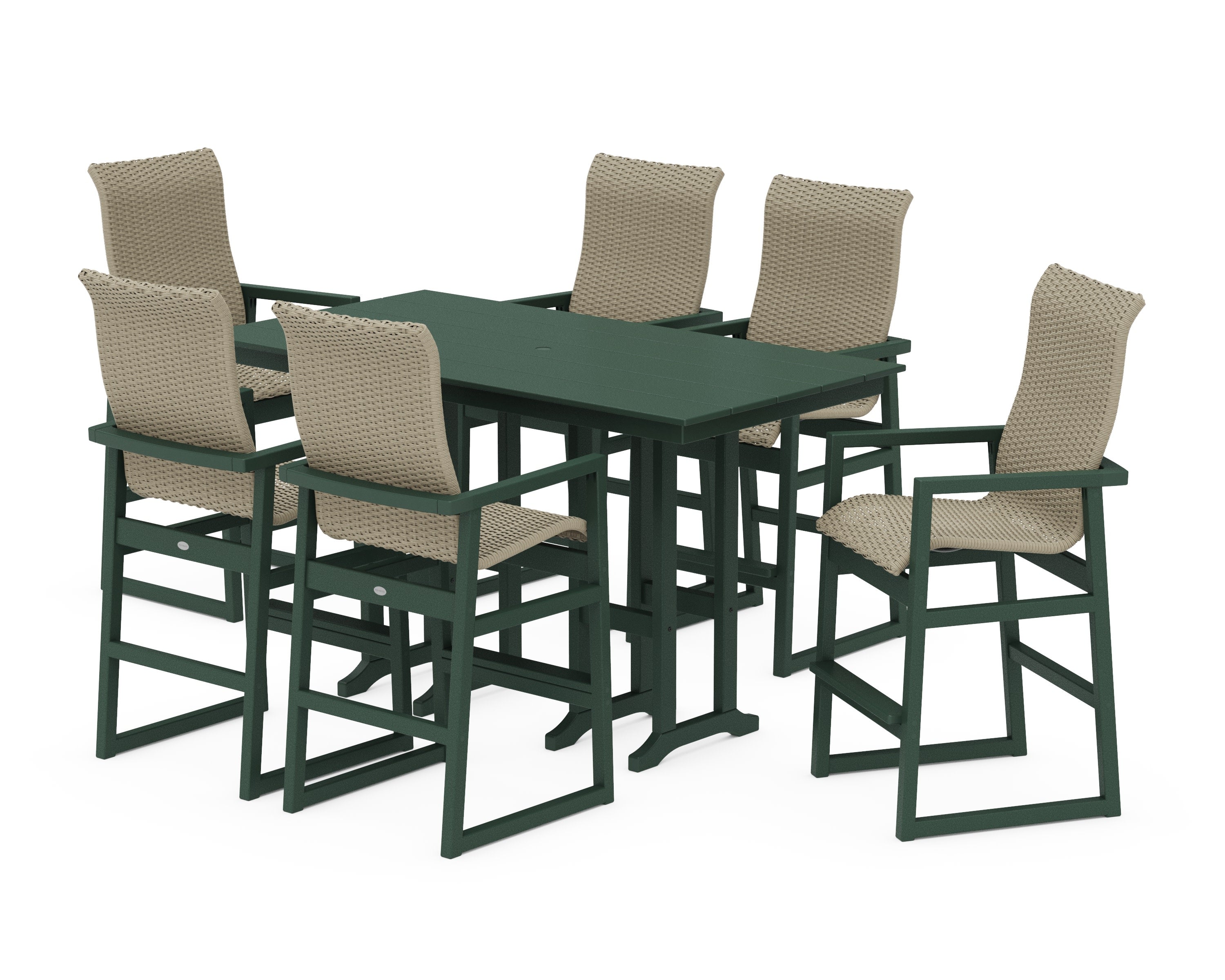EDGE Woven Highback Arm Chair 7-Piece Farmhouse Bar Set in Green / Dune Grass