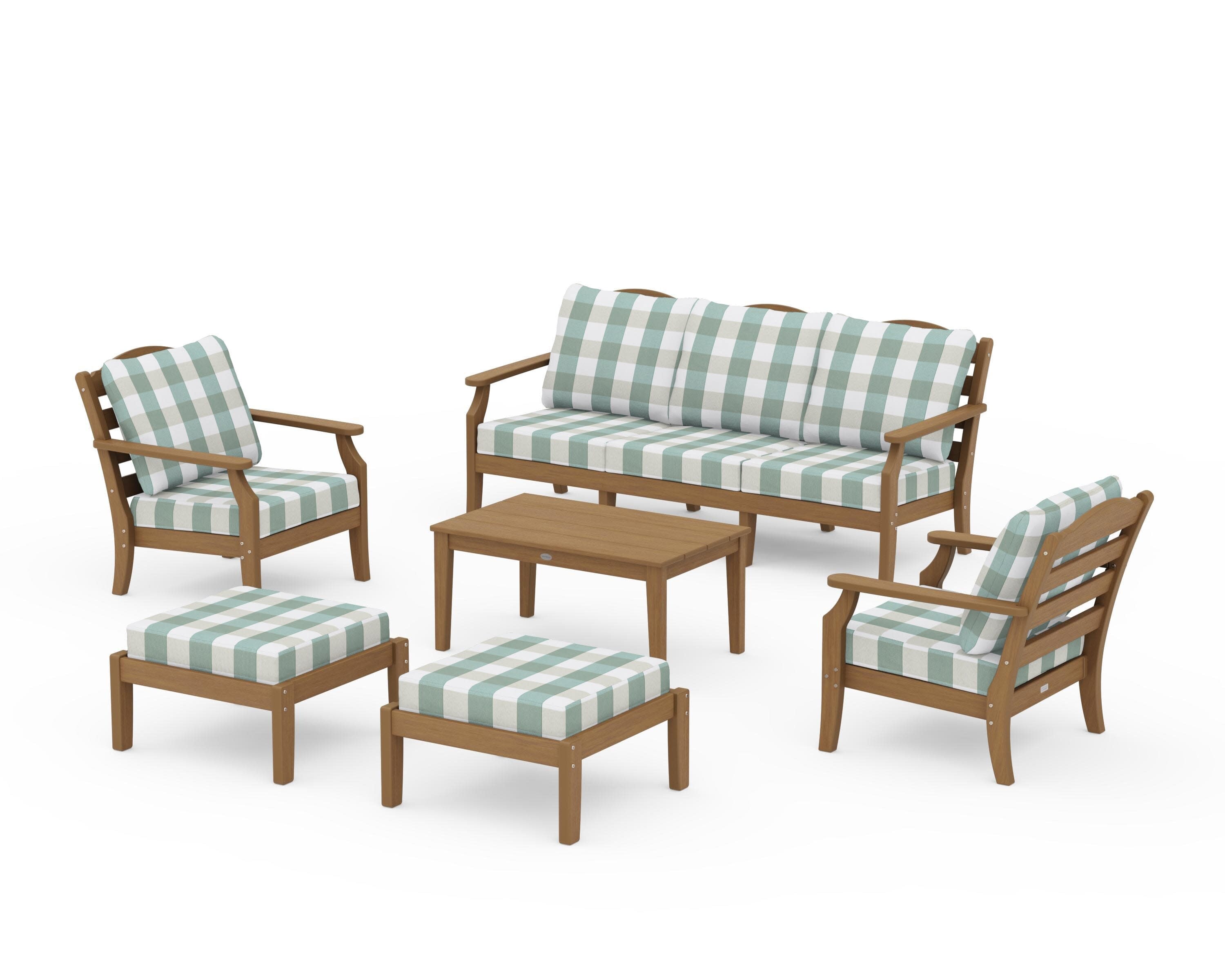 Savannah 6-Piece Lounge Sofa Set in Natural / Buffalo Plaid Glacier Spa