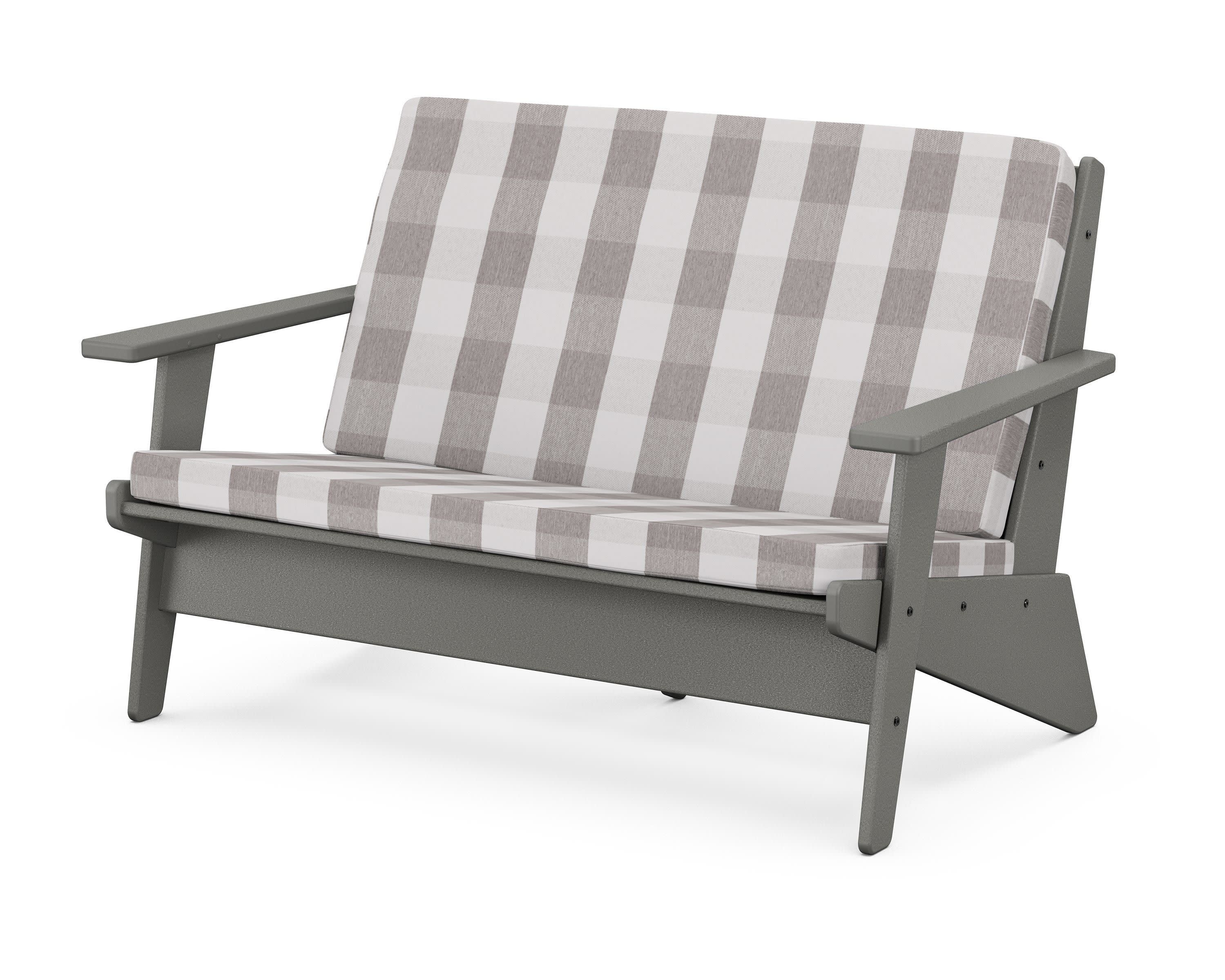 Riviera Modern Lounge Loveseat in Slate Grey / Buffalo Plaid Grey Mist