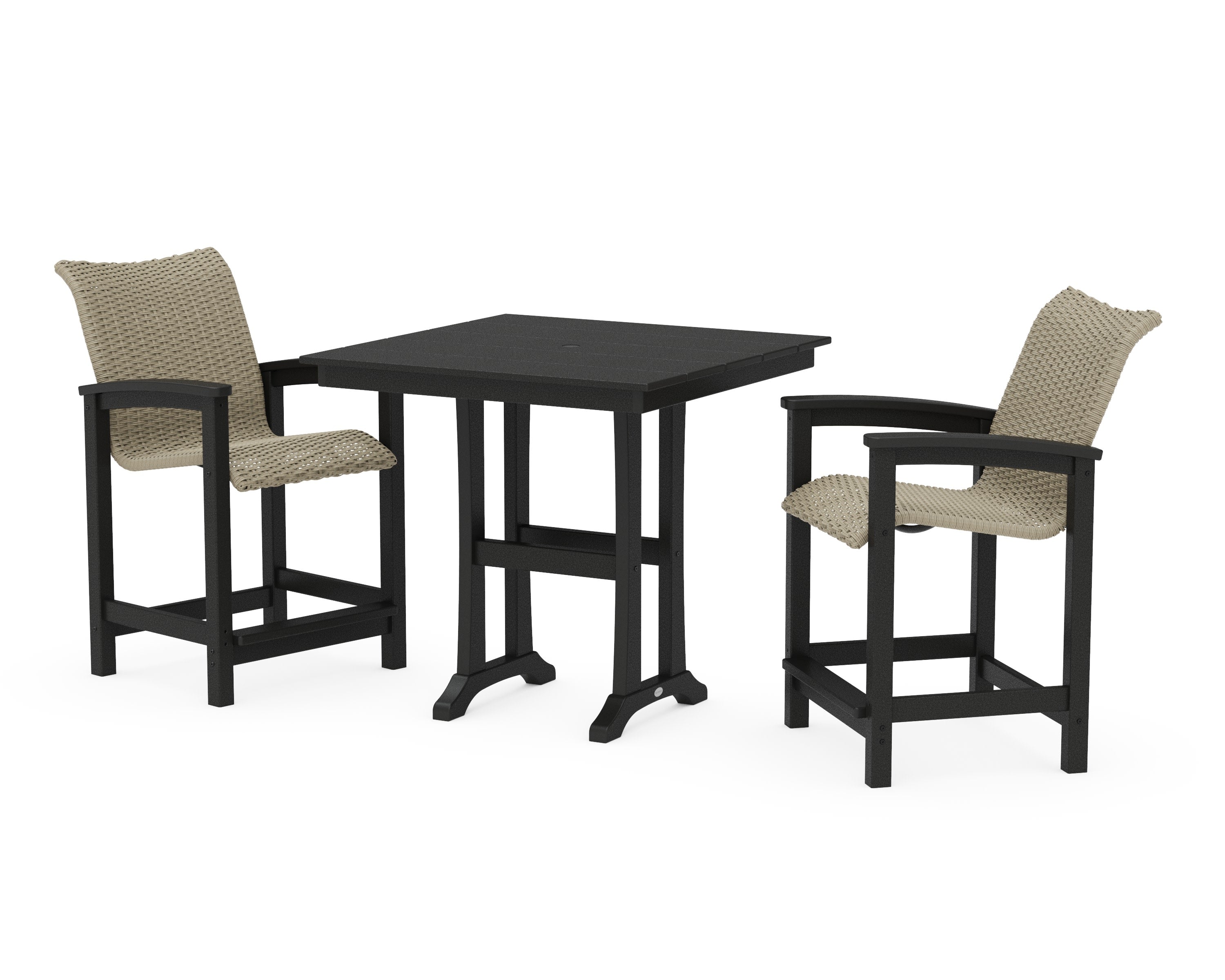 Coastal Woven 3-Piece Farmhouse Counter Set with Trestle Legs in Black / Dune Grass