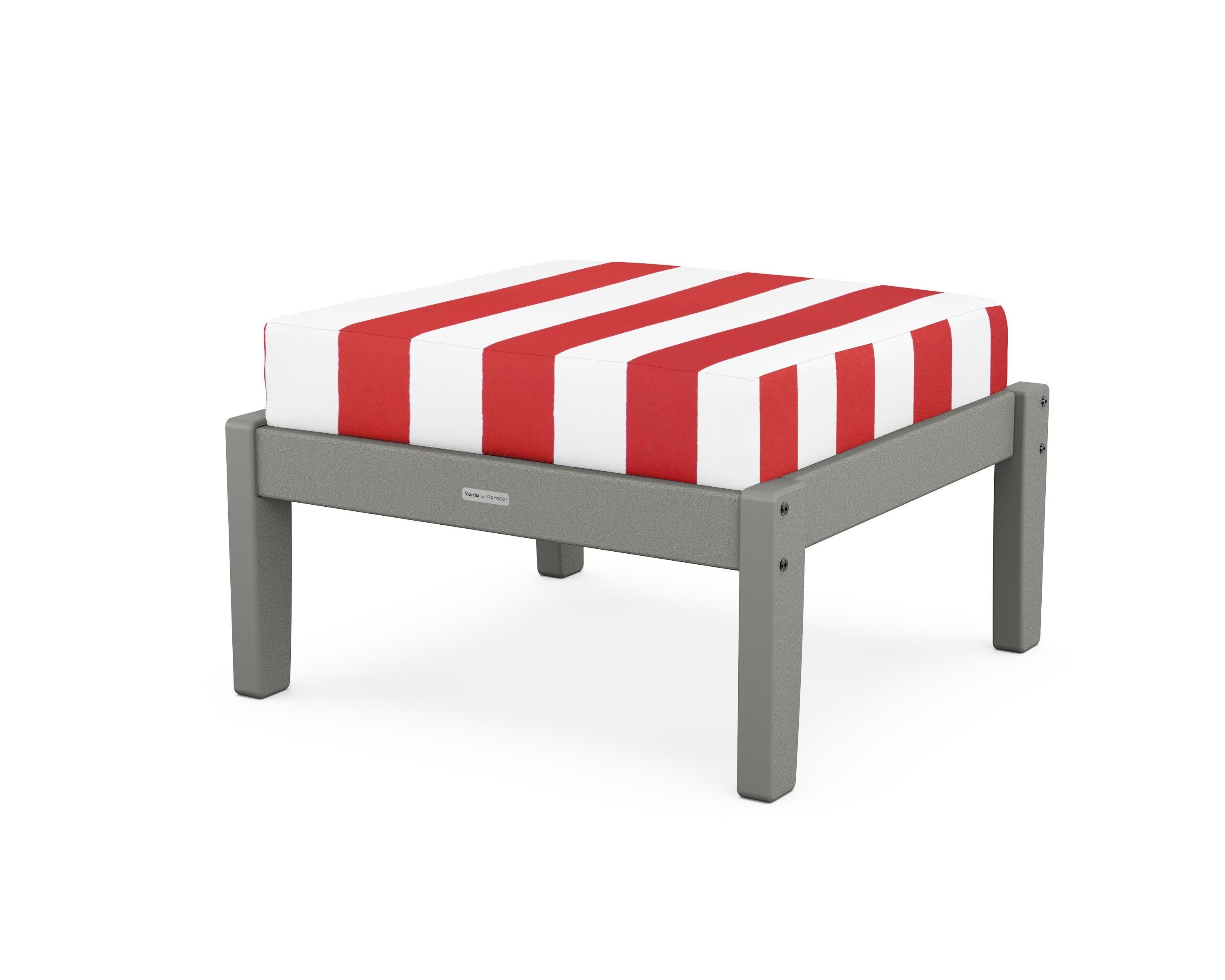 Chinoiserie Deep Seating Ottoman in Slate Grey / Cabana Stripe Crimson