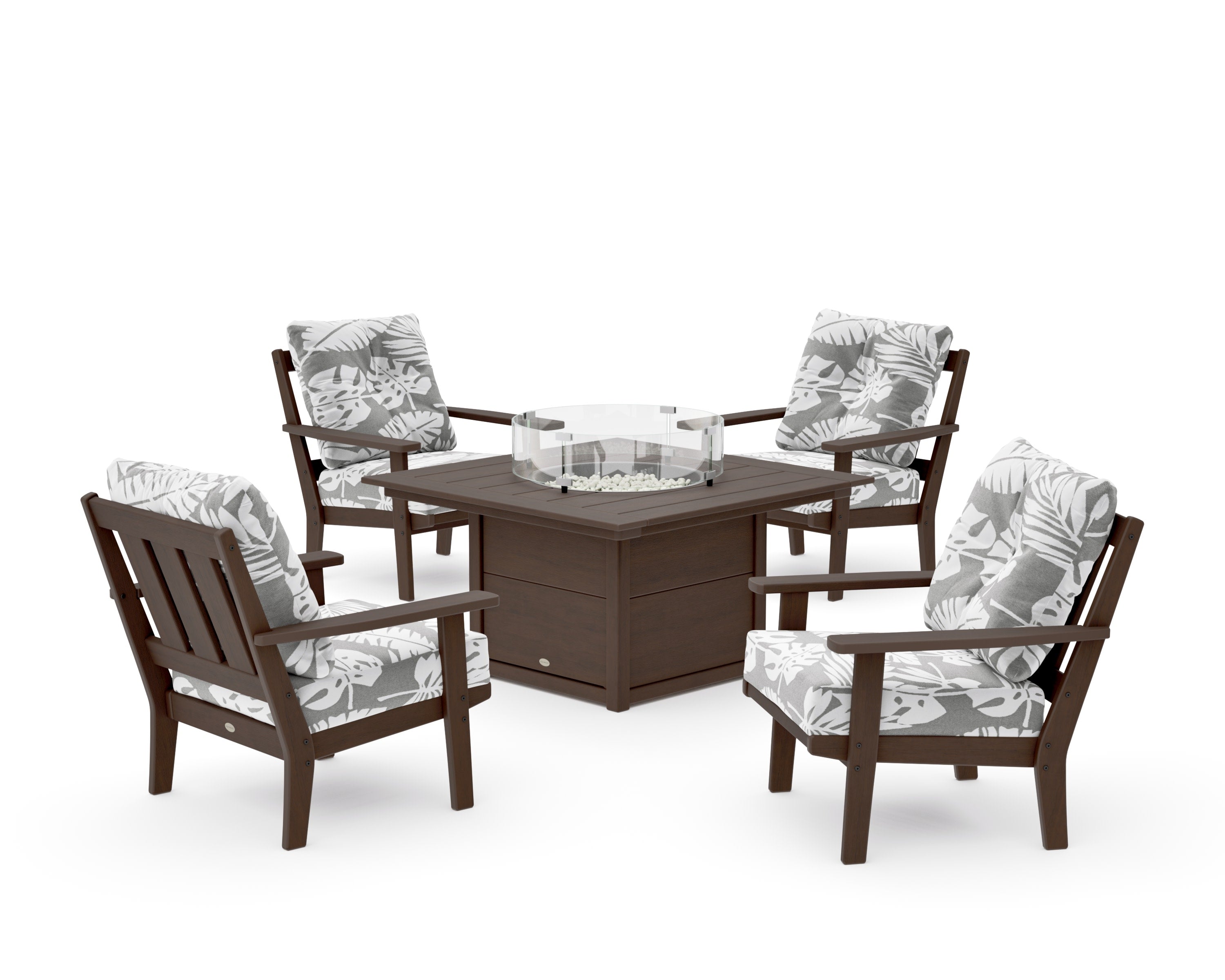 Oxford 5-Piece Deep Seating Set with Fire Pit Table in Kona / Leaf Grey Mist