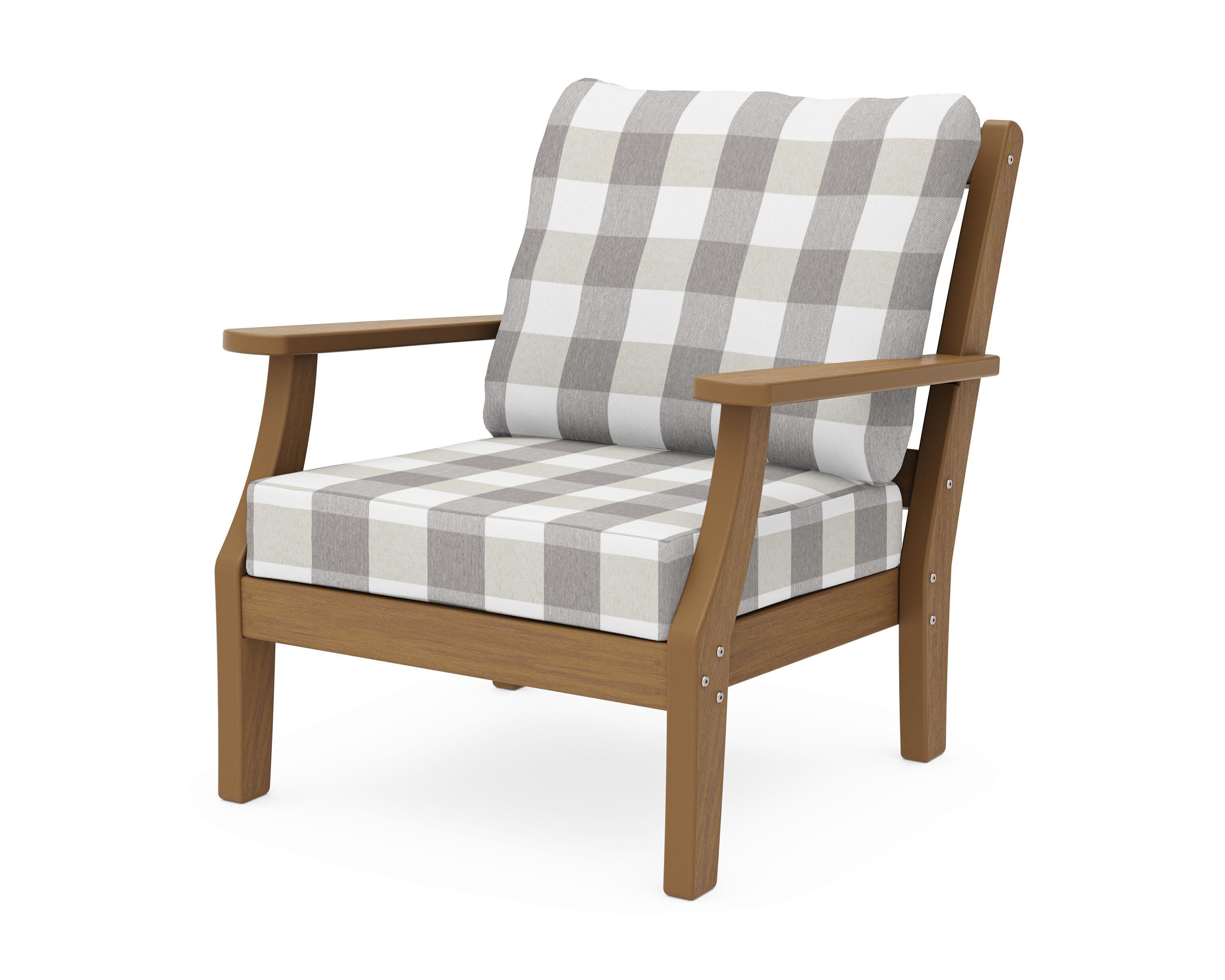 Chinoiserie Deep Seating Chair in Natural / Buffalo Plaid Grey Mist