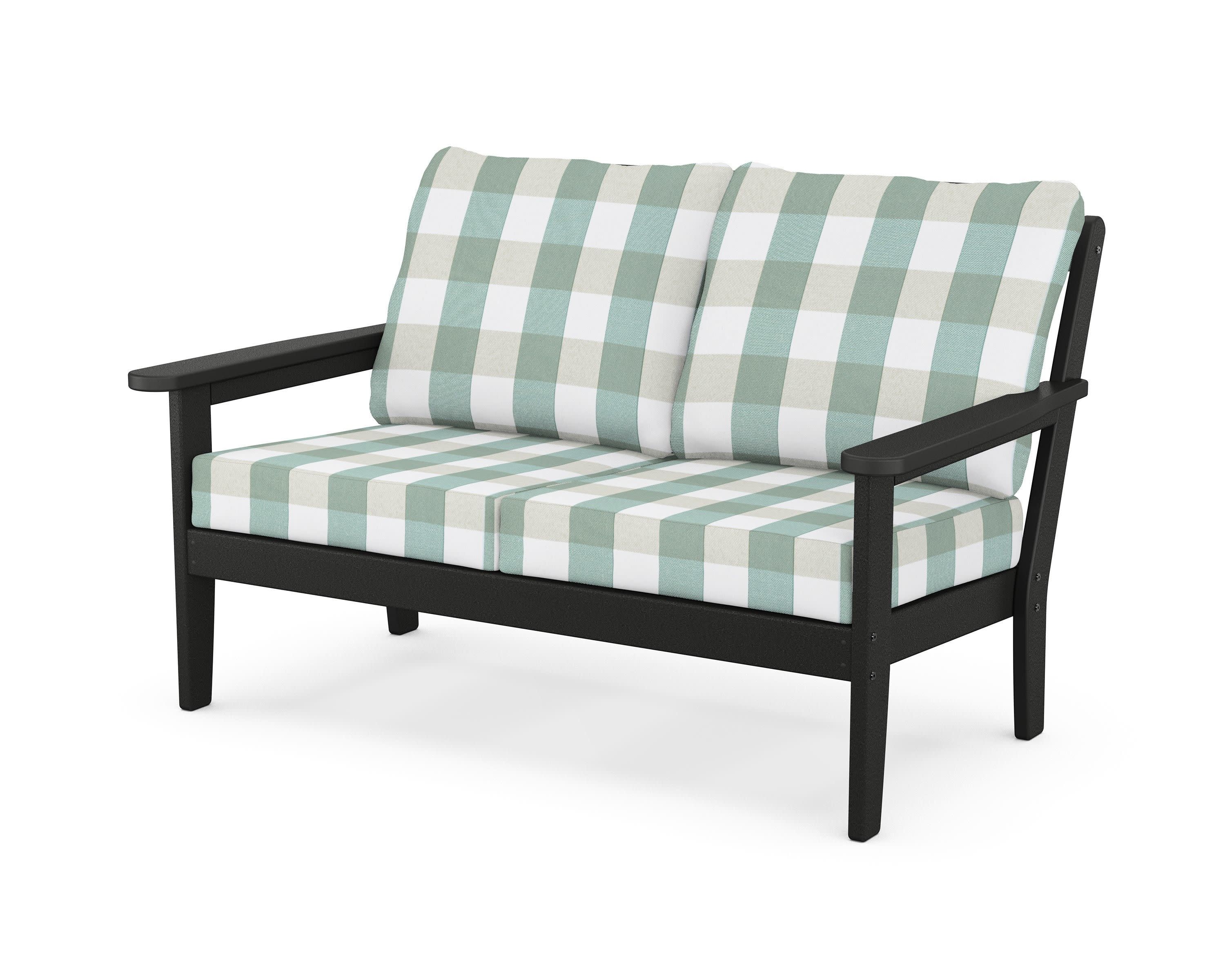 Cottage Deep Seating Loveseat in Black / Buffalo Plaid Glacier Spa