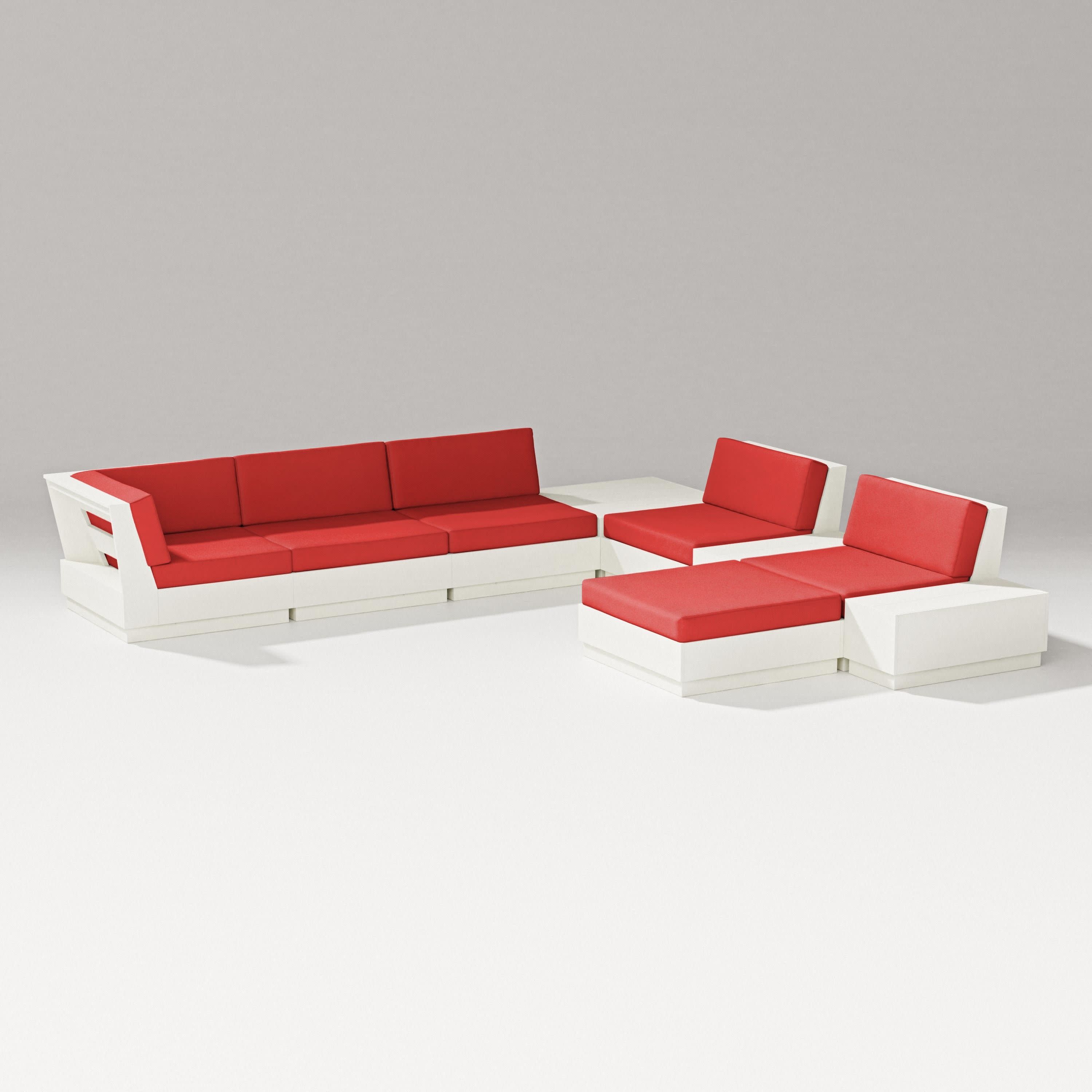 Elevate 9-Piece Conversation Sectional in Vintage White / Crimson Linen