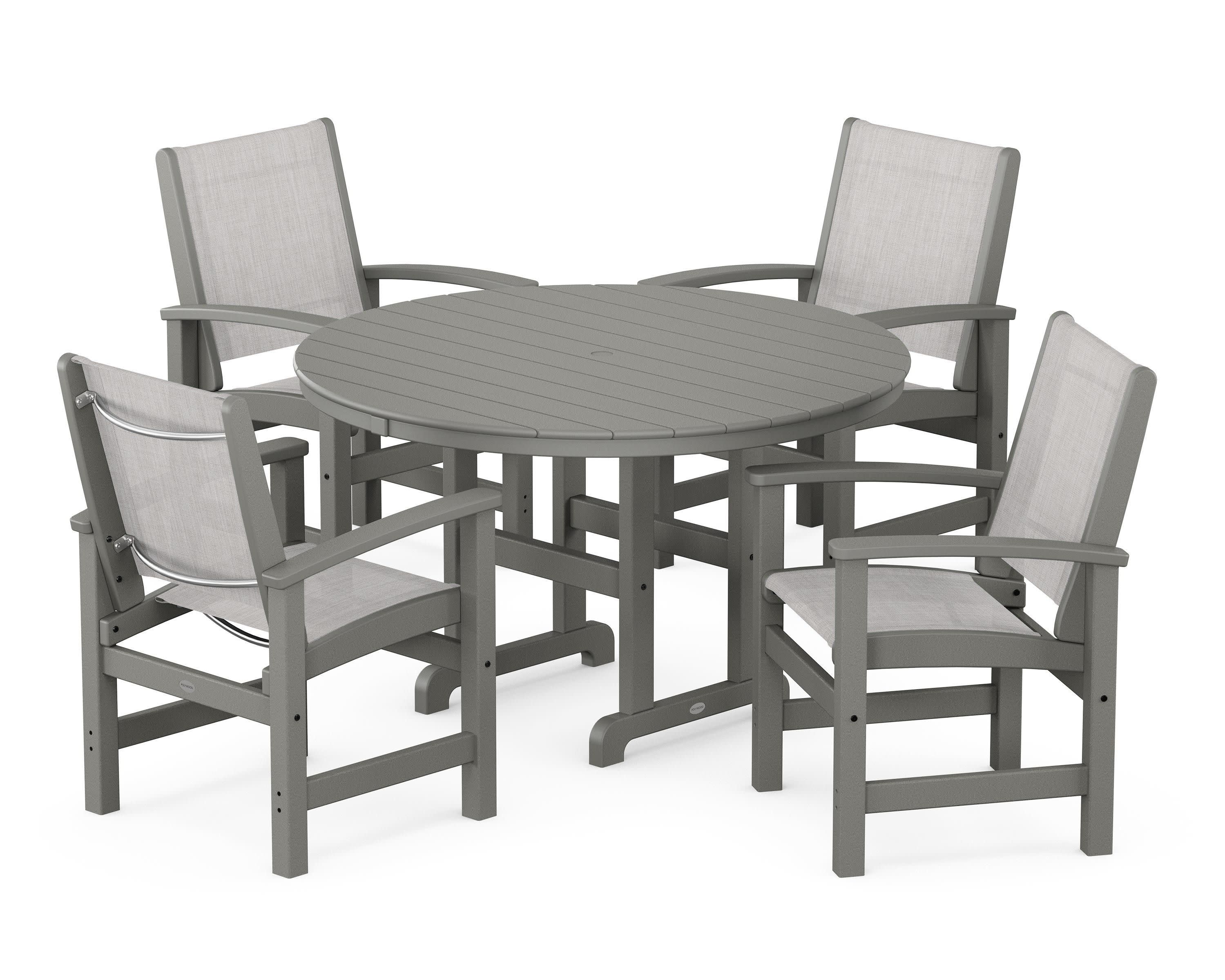 Coastal 5-Piece Round Farmhouse Dining Set in Slate Grey / Parchment Sling