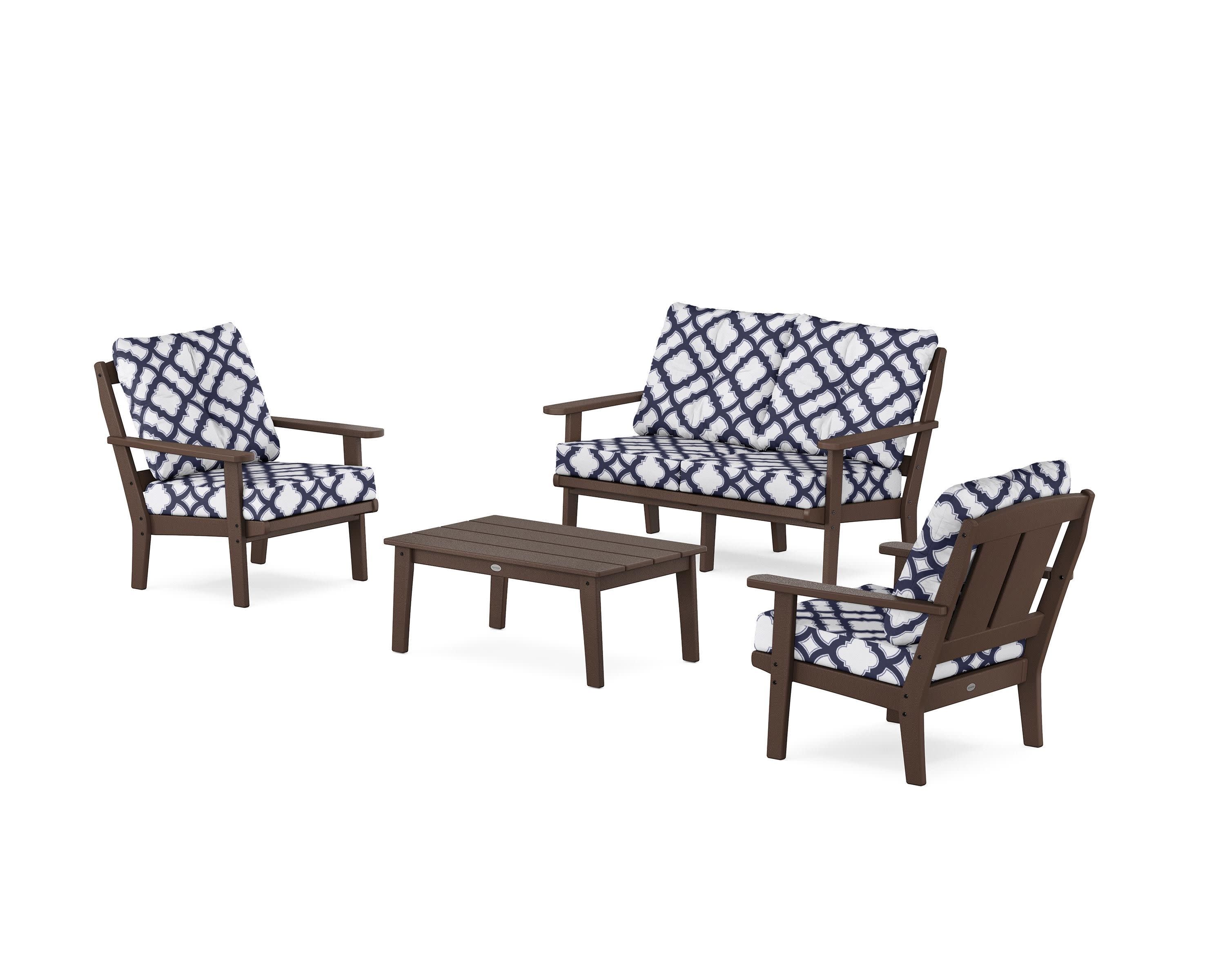 Mission 4-Piece Deep Seating Set with Loveseat in Mahogany / Trellis Navy
